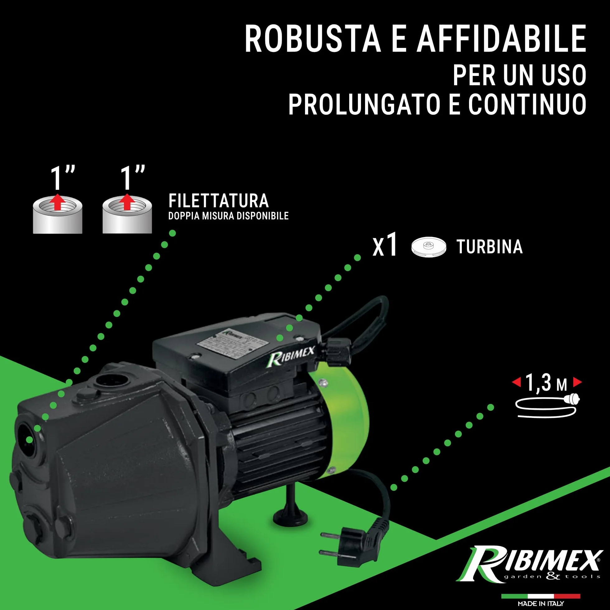Ribimex Pompa di Superficie Autoadescante JET 101 970W 2700 L/h 4 Bar 40 m Alluminio