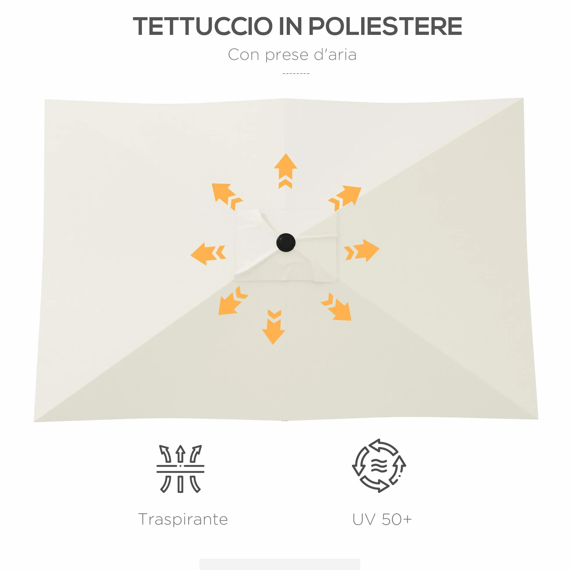 Outsunny Ombrellone Rettangolare 2x3m Alluminio UV 50+ con Apertura a Manovella e Inclinazione Regolabile