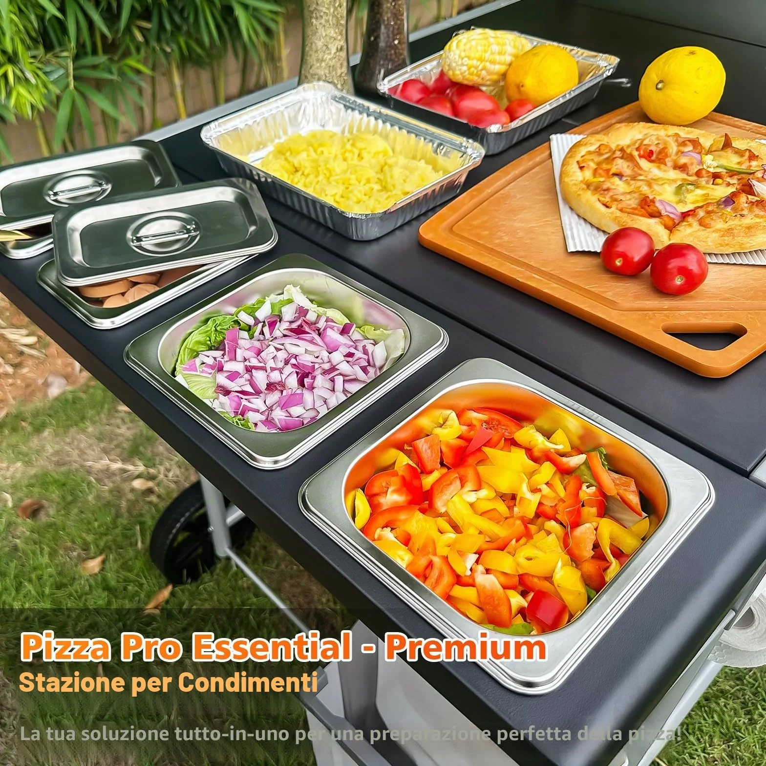 GFTIME Carrello tavolo per forno pizza 128x64 cm per Ooni Koda/Karu/Fyra 16 & 12, Ninja Woodfire, Blackstone