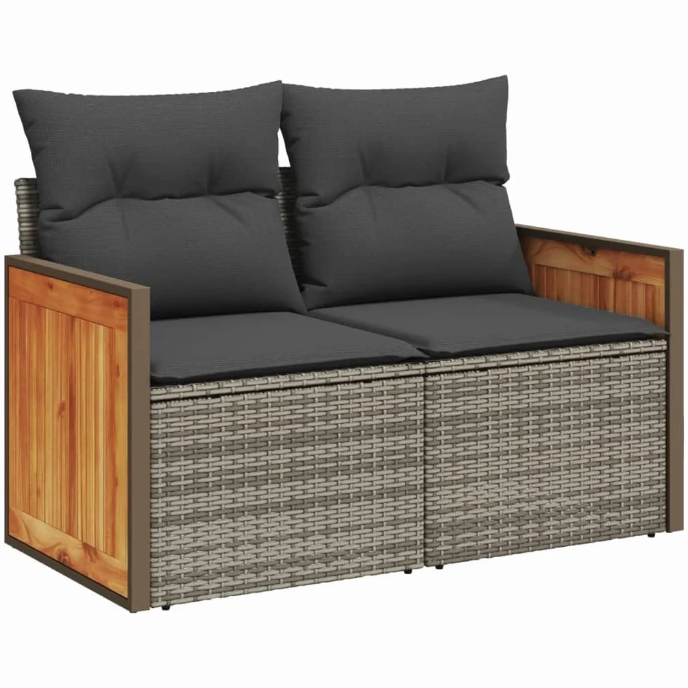 IKAYAA Divanetto da Esterno 2 Posti con Contenitore Divano da Giardino Salotto da Giardino in Polyrattan con Cuscini per Seduta e Schienale-Grigio-con Contenitore