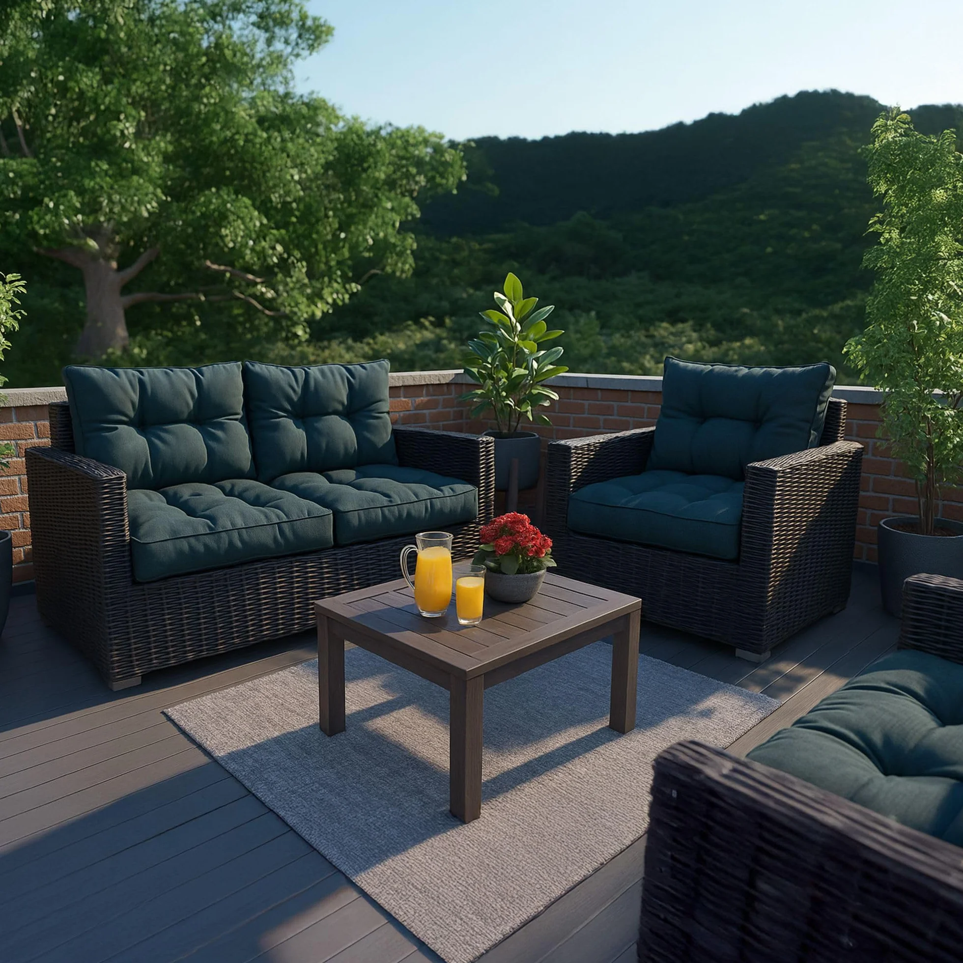 Amazinggirl Cuscino Lounge Arredo Giardino Set: seduta 60x60 cm e schienale 40x60 cm - Schienale Rattan Ideale per balcone terrazza outdoor comfort imbottitura spessa resistente Beige