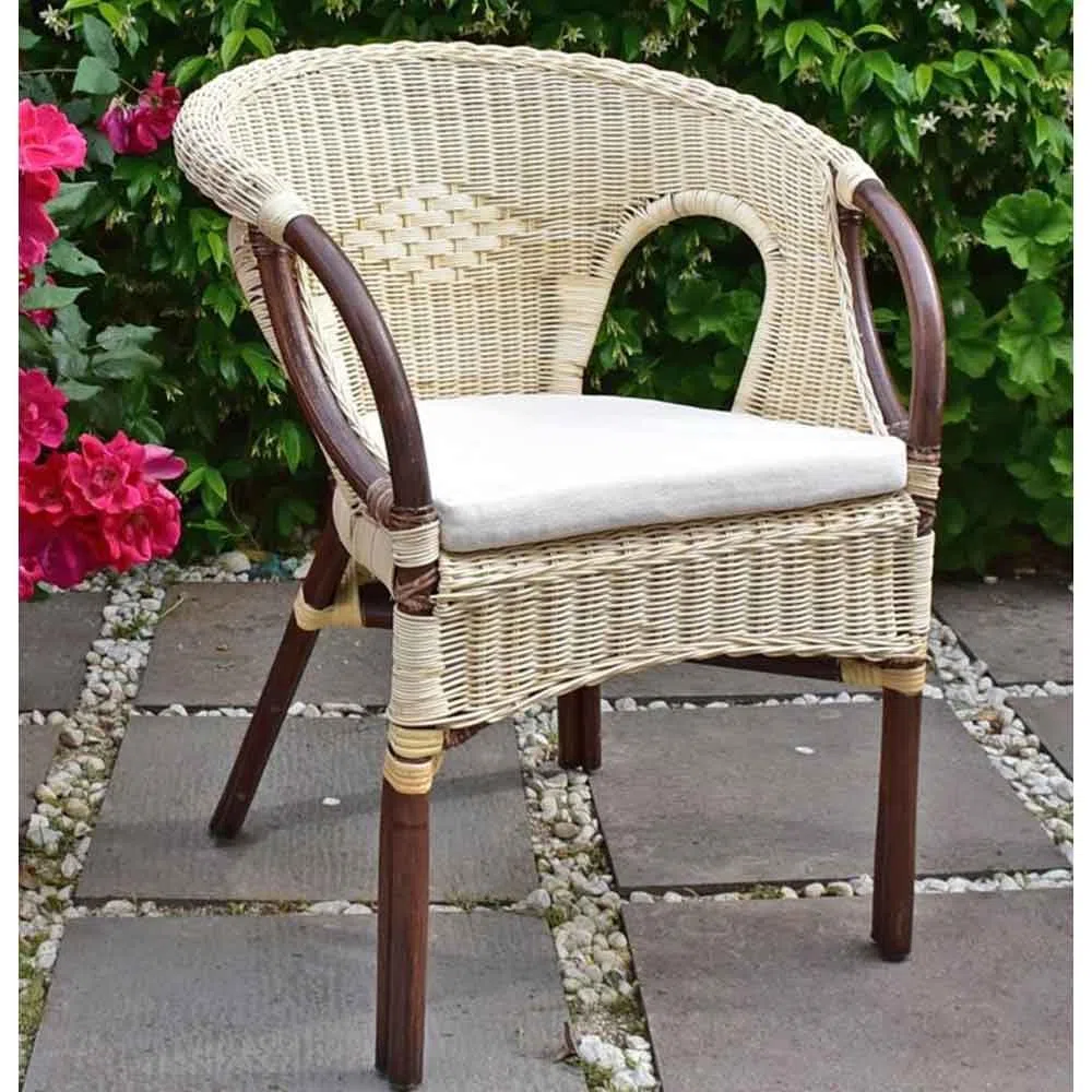 Poltrona in vimini mandolino marrone giunco naturale bambù con cuscino