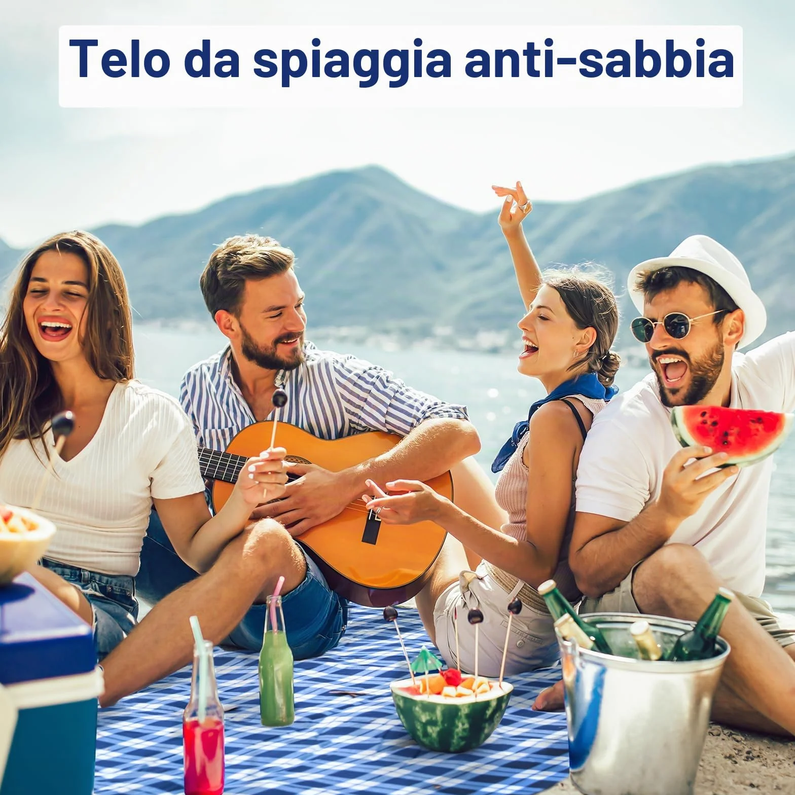 Coperta da Picnic Impermeabile Antisabbia 200x200cm Portatile Pieghevole con Tracolla