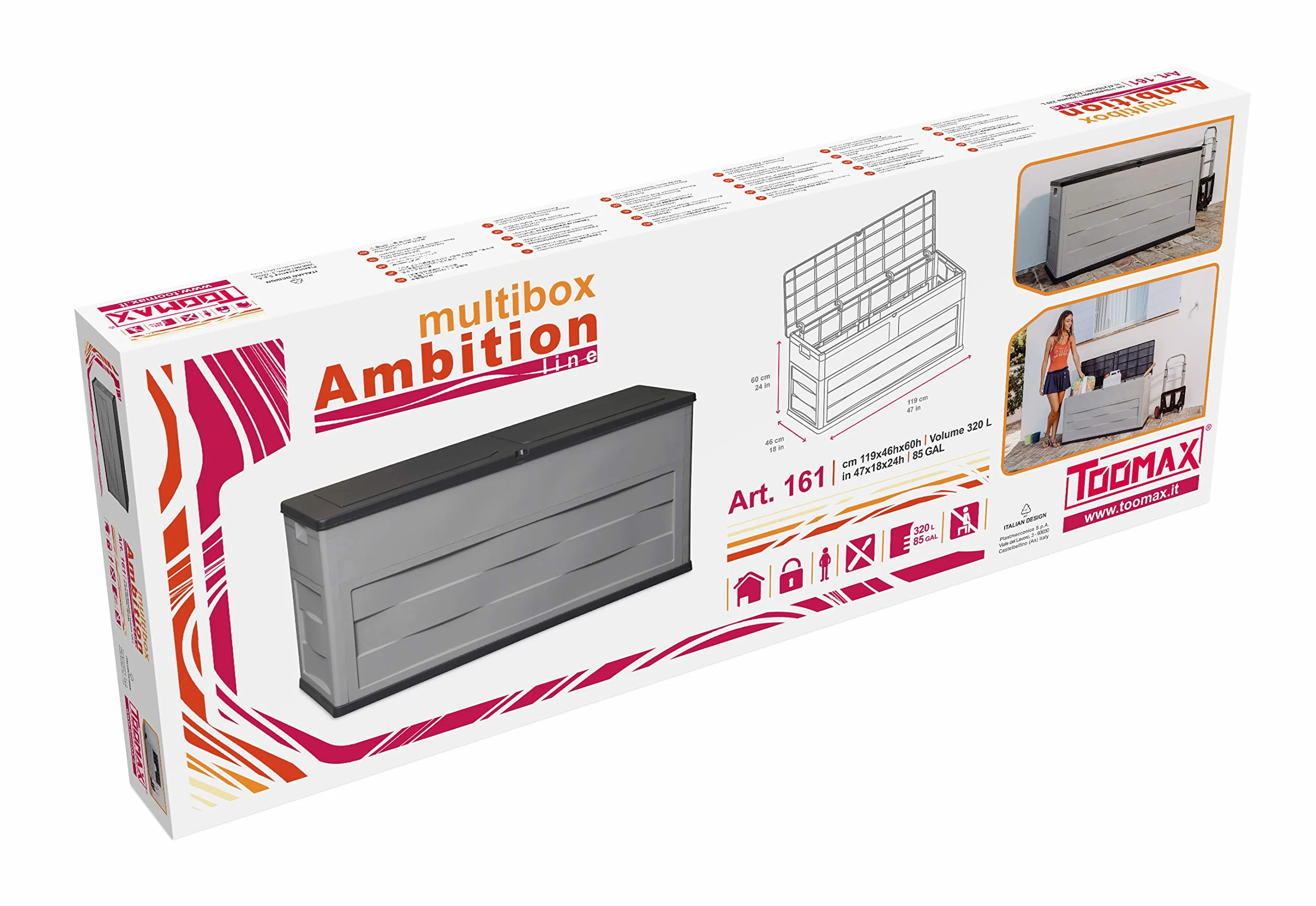 Toomax Ambition baule da giardino 320L portattrezzi 119x46x60h cm grigio tortora/nero UV