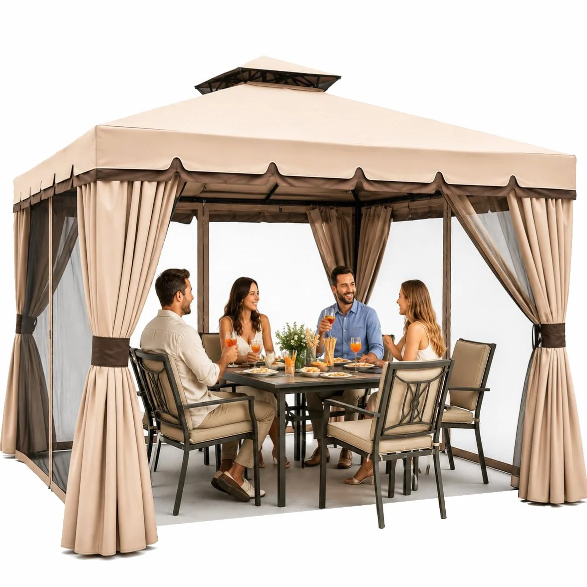 Bakaji Gazebo da Giardino in Alluminio 3x3 MT Antipioggia Anti-UV 400 gr/mq con Zanzariere