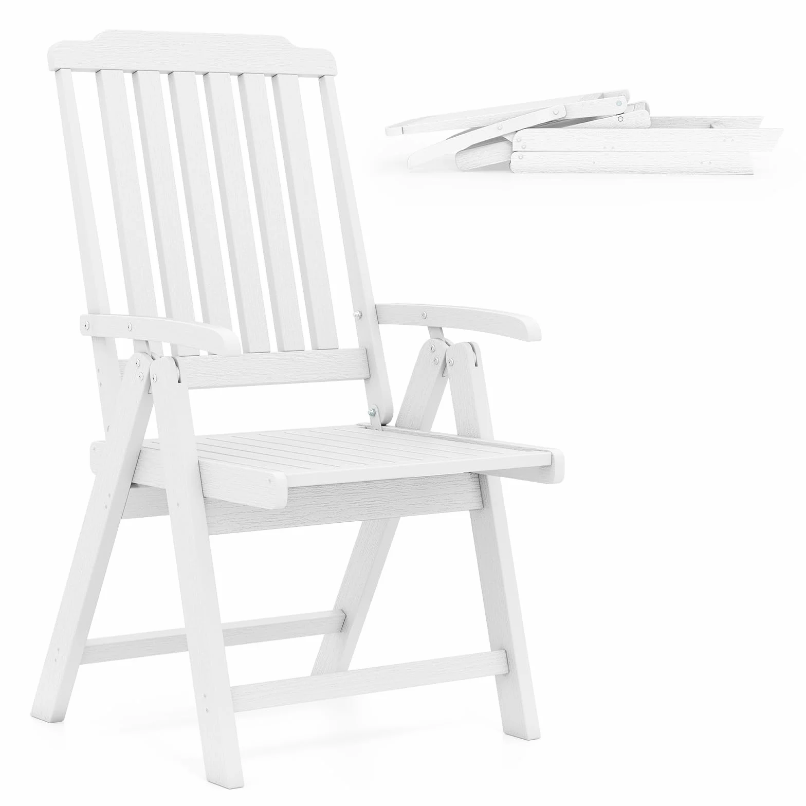 FANTASK Sedia da balcone in plastica effetto legno pieghevole 150 kg bianco