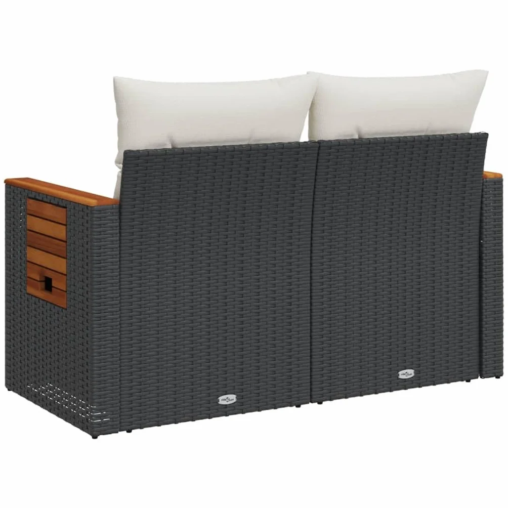IKAYAA Divanetto da Esterno 2 Posti con Contenitore Divano da Giardino in Polyrattan Salotto da Giardino in Polyrattan Set da arredo per Esterno con Cuscini-Nero e Bianco-2 pz