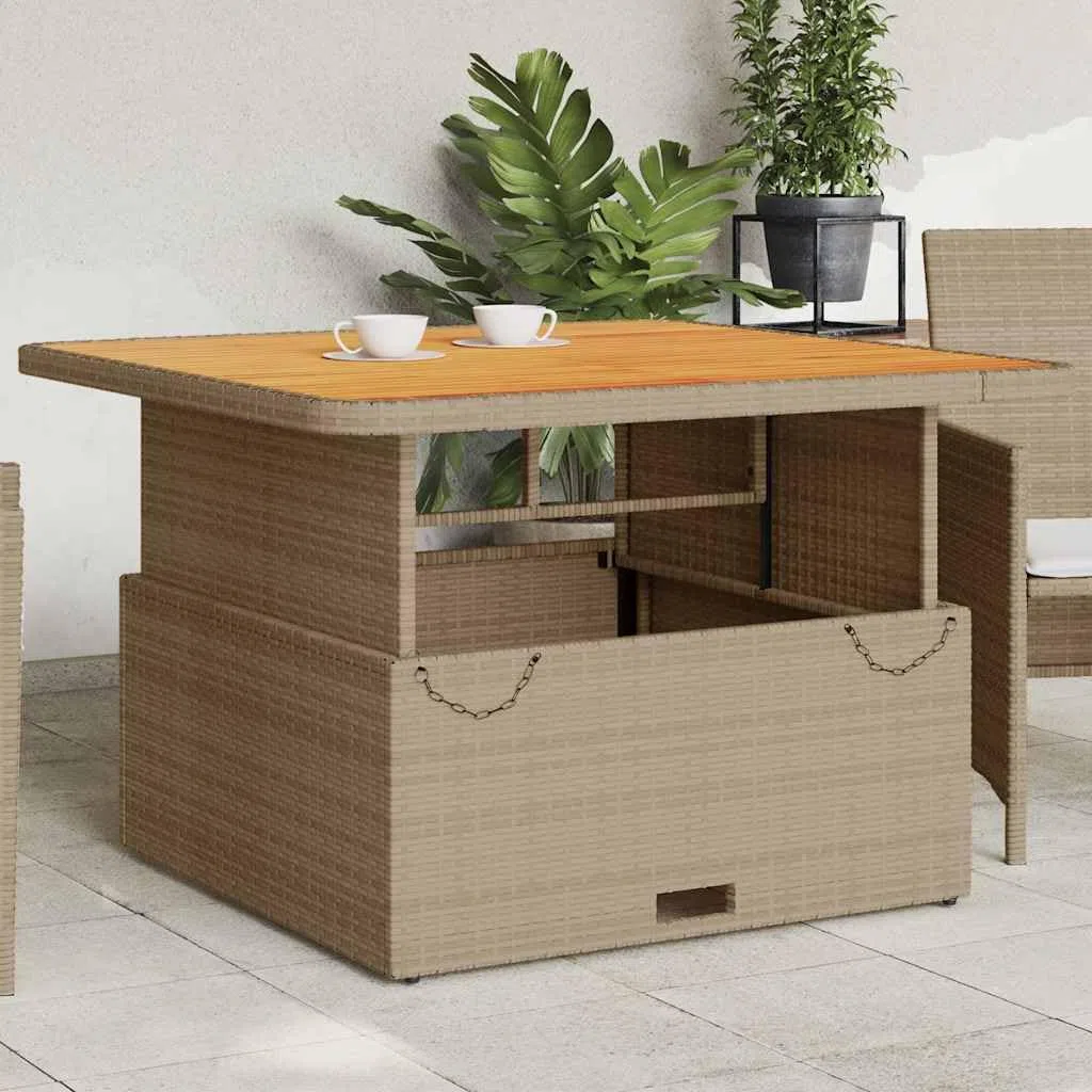 Tavolo da Giardino Beige 110x110x71cm Polyrattan Legno Acacia vidaXL