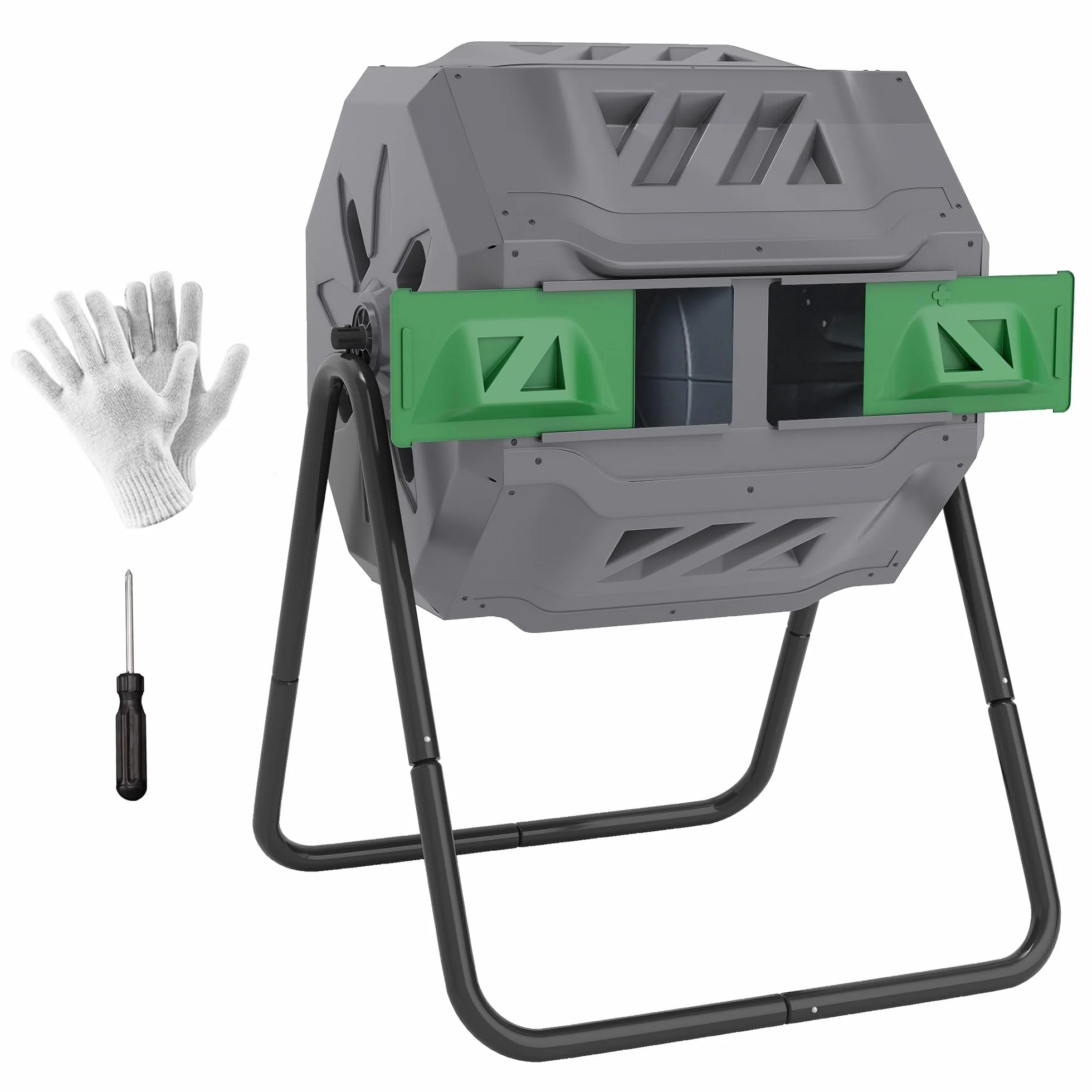 Outsunny Compostiera da Giardino Girevole 2 Sezioni 8 Prese d'Aria Acciaio PP 160 L 71x65x96 cm Grigio