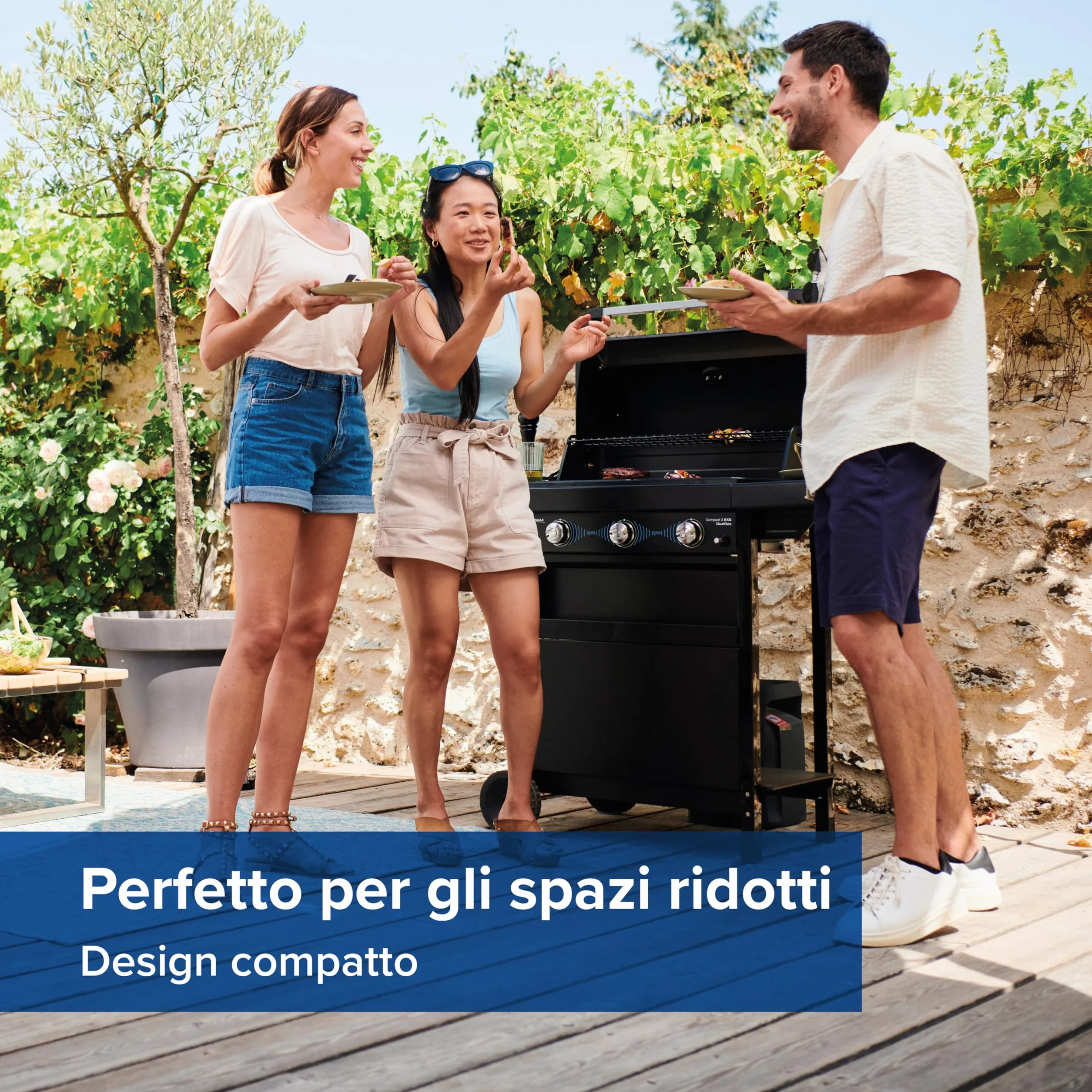 Campingaz Grill a Gas Compact 3 LS Dualgas 7,5 kW 3 bruciatori Carrello Doppia Alimentazione GPL