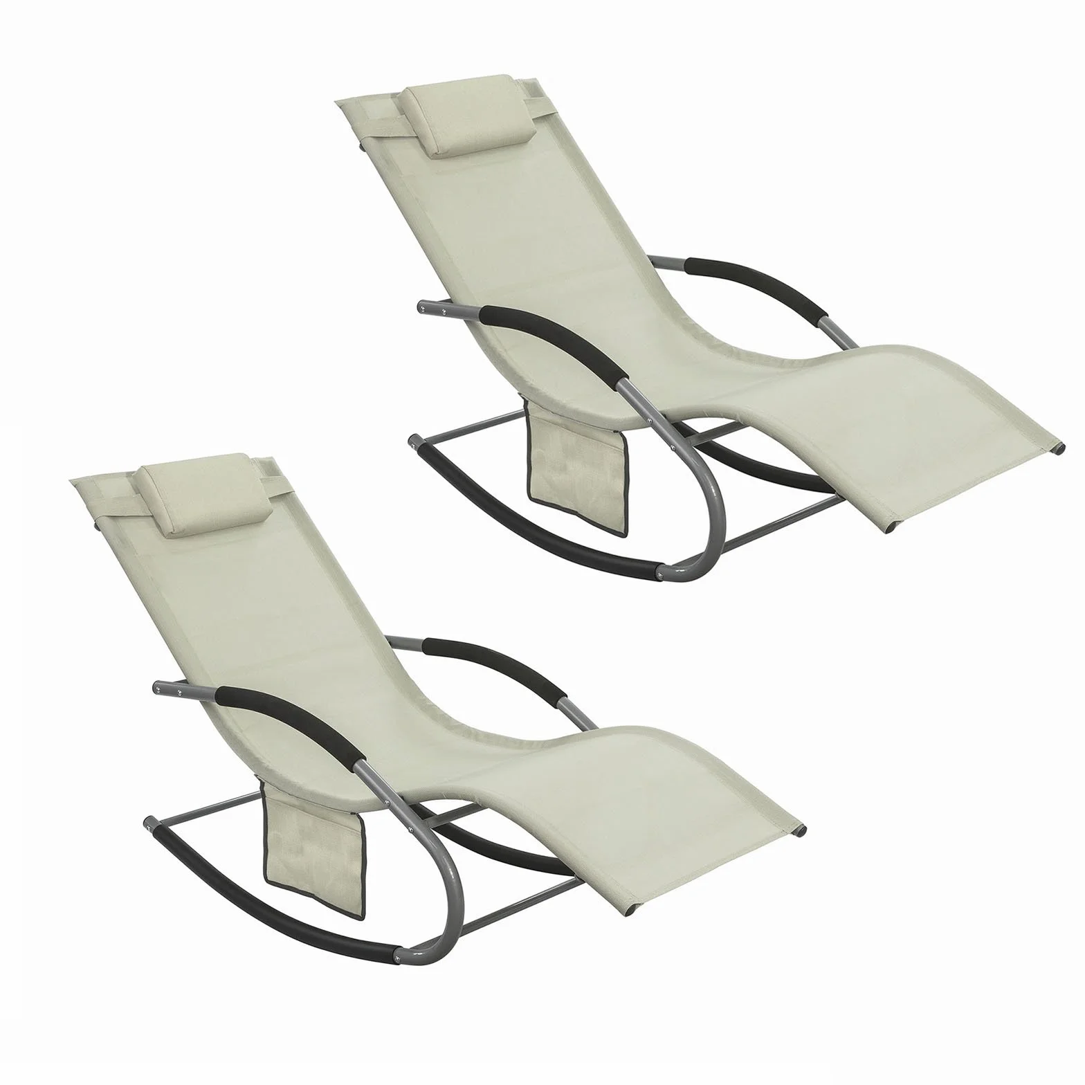 SoBuy Set di 2 sedie a dondolo da esterno con cuscino e poggiatesta, beige, 150x63x87 cm