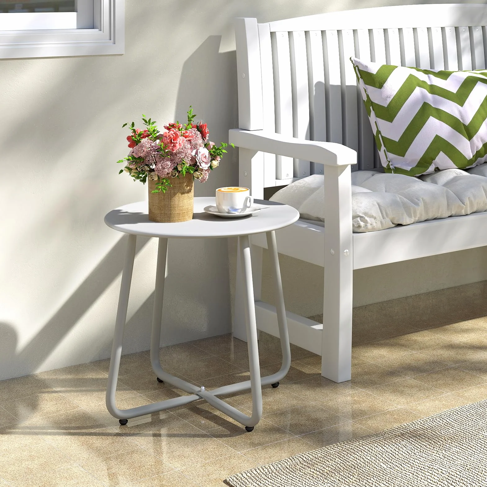 HollyHOME Tavolo da Giardino Rotondo in Metallo, Grigio