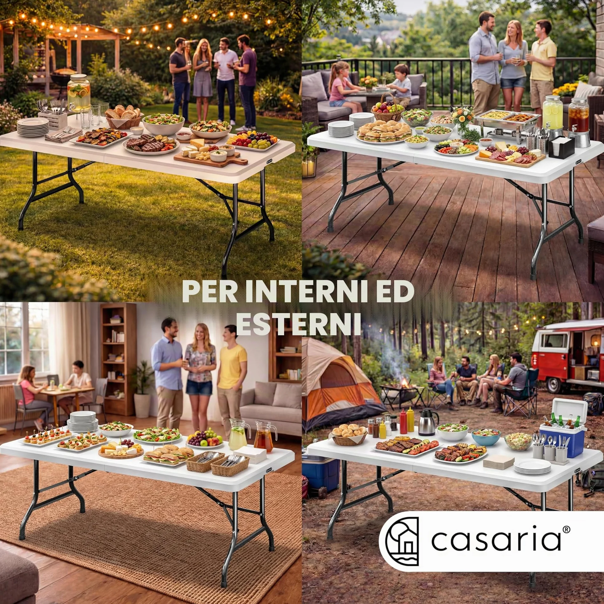 Casaria Tavolo da Giardino Pieghevole 220x70 cm Rettangolare per 10 Persone Bianco