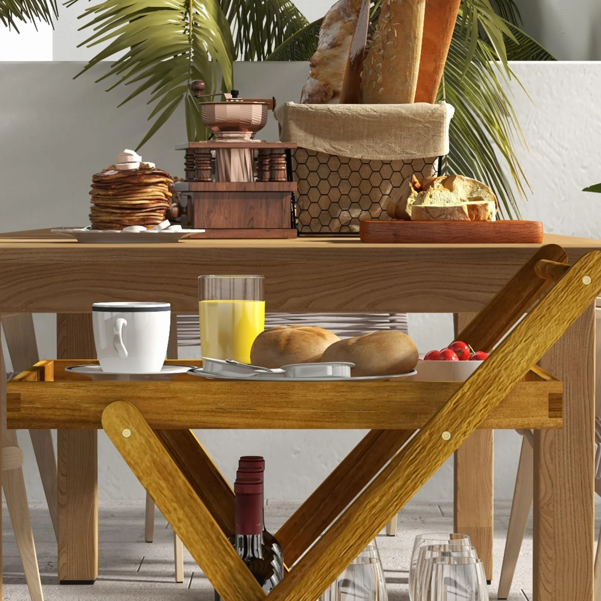 Outsunny Carrello da giardino barbecue legno 2 vassoi 52x71x74 cm