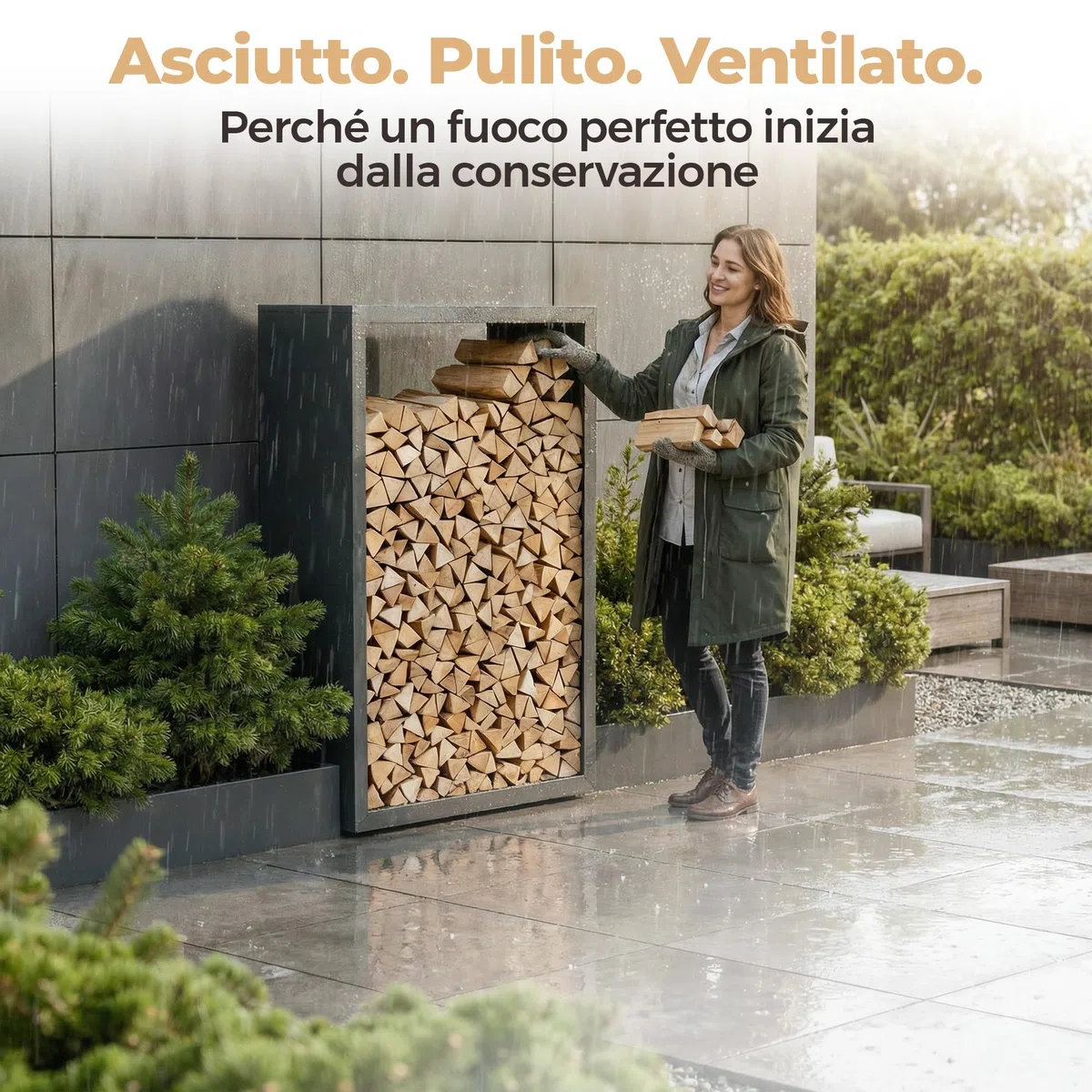 Scaffale per legna da ardere in metallo RAL 7016 per esterni e interni resistente alle intemperie