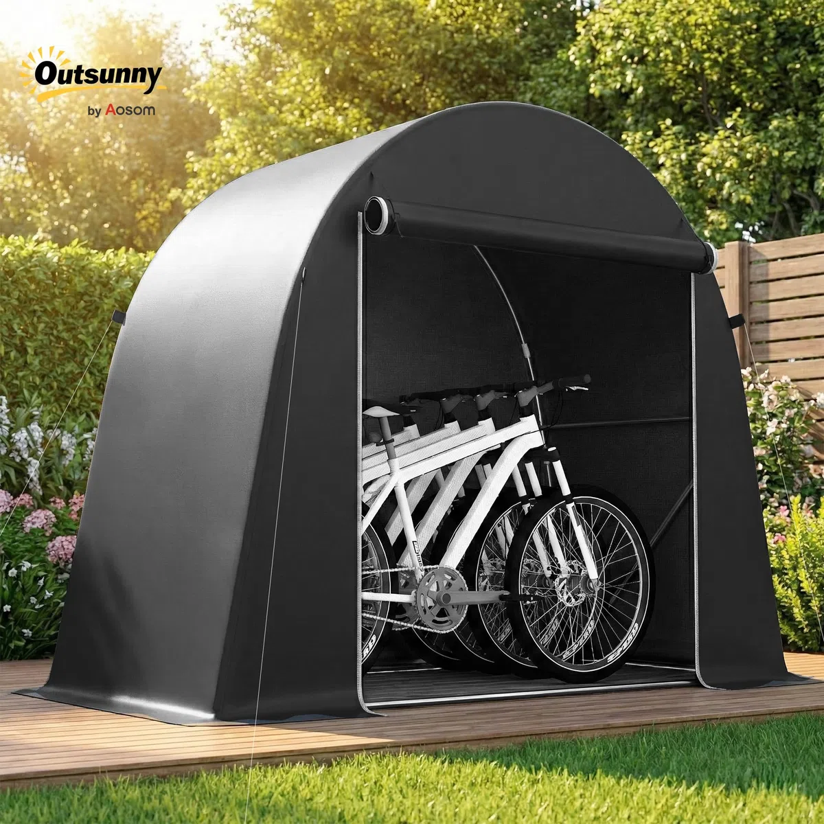 Outsunny Tenda Garage per Biciclette da Esterno Impermeabile 245x120x200 cm Capanno da Giardino con Ingresso con Zip per Attrezzi in Metallo Zincato e Tessuto PE Grigio Scuro