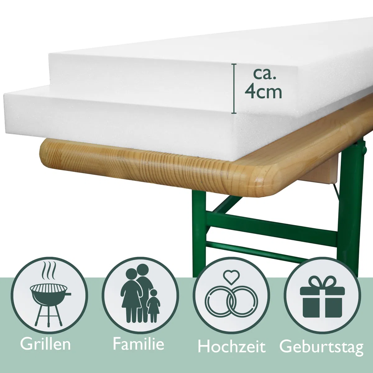 Beautissu Set da Due Cuscini sfoderati in gommapiuma per panche di Legno 25x220x4cm - per sagra birreria Feste Catering