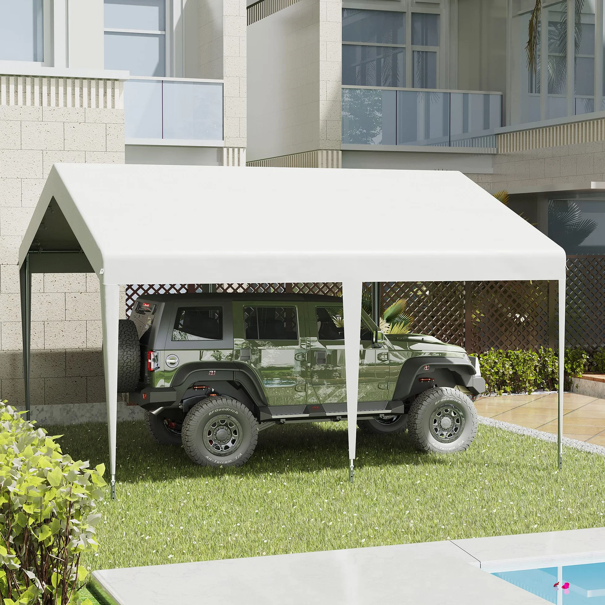 Outsunny Garage Portatile 4x4m in Acciaio Zincato Bianco per Auto e Barche