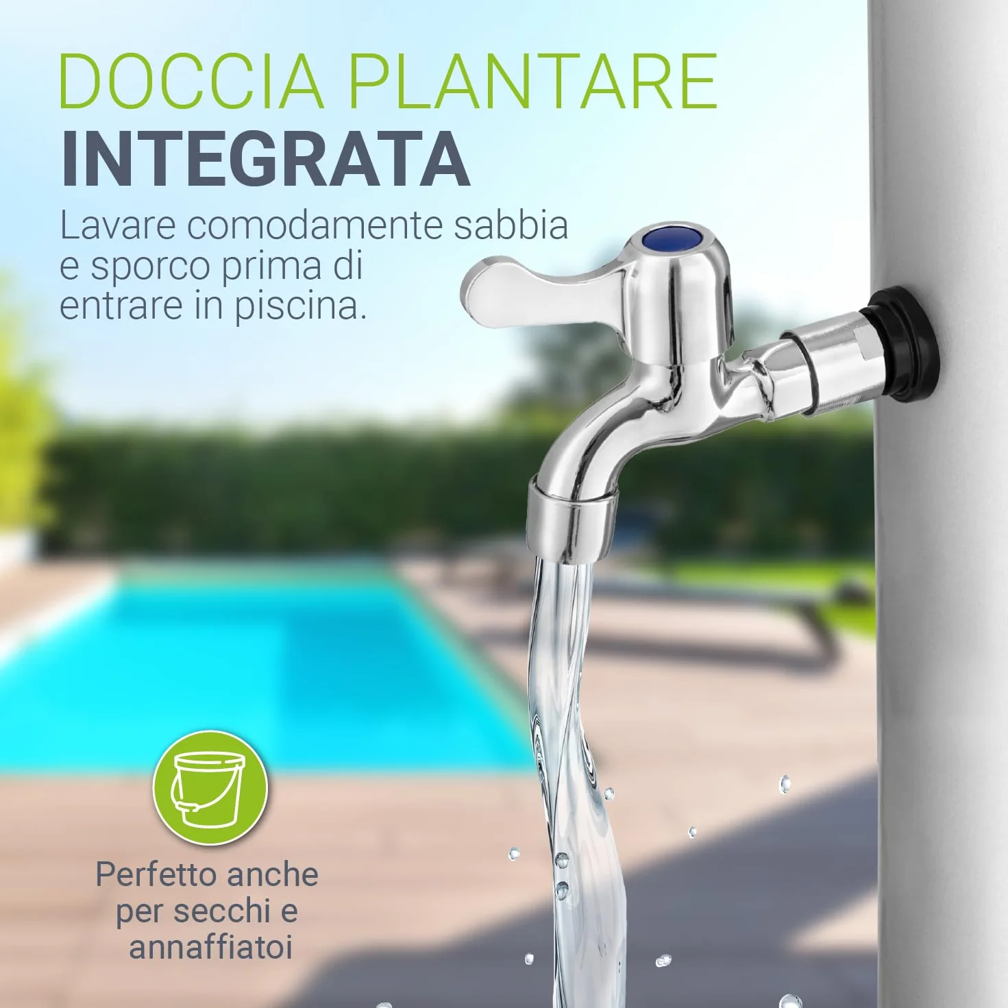 Juskys Doccia Solare Victoria 20/35 / 40 Litri - Fino a 60°C – con doccetta Girevole, Doccia per i Piedi e Collegamento per Tubo da Giardino Doccia da Giardino Doccia Esterna