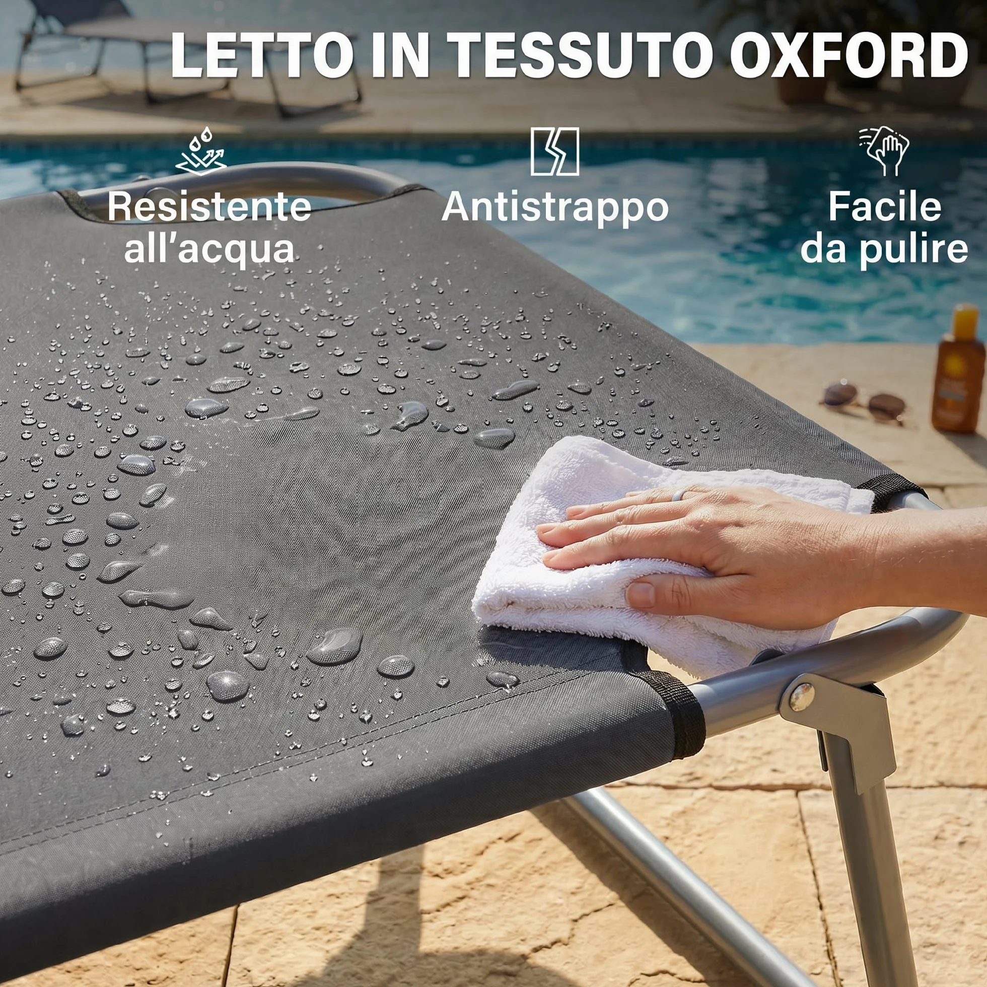 Outsunny Sdraio da Giardino Pieghevole con Tettuccio Schienale Regolabile in Tessuto Oxford e Metallo 187x58x36 cm Grigio