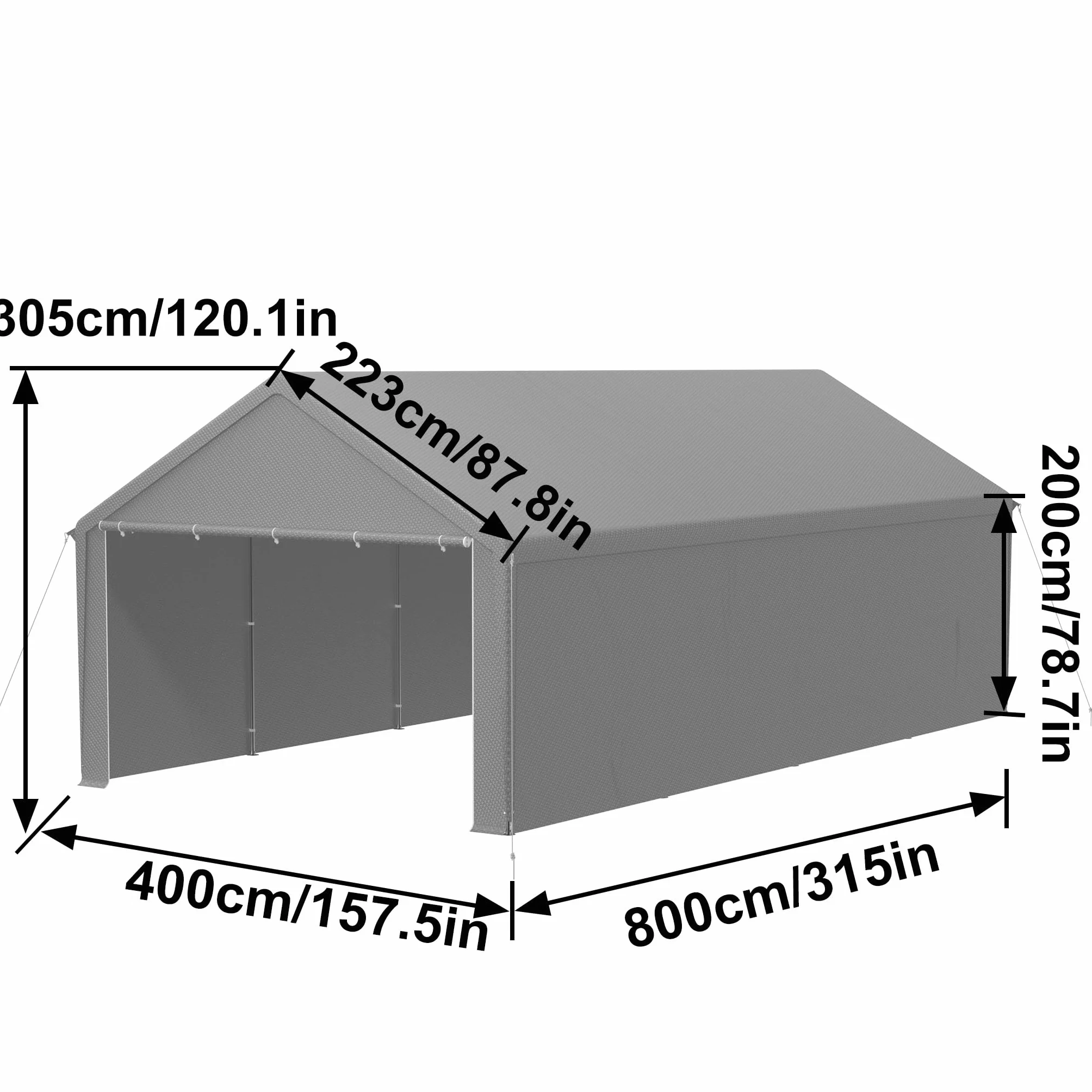 LZQ Tenda da magazzino, 4 x 8 m, tenda per attrezzature, casetta degli attrezzi e garage con robusto telo in polietilene, resistente alle intemperie, con rinforzo sul tetto e telaio per attrezzi