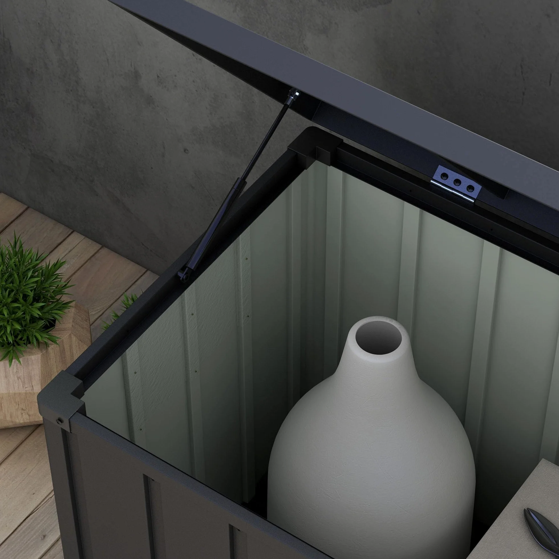 Outsunny Panca Contenitore da 450L con 4 Rotelle, Acciaio e PP, 125.5x61.5x70 cm, Grigio Scuro