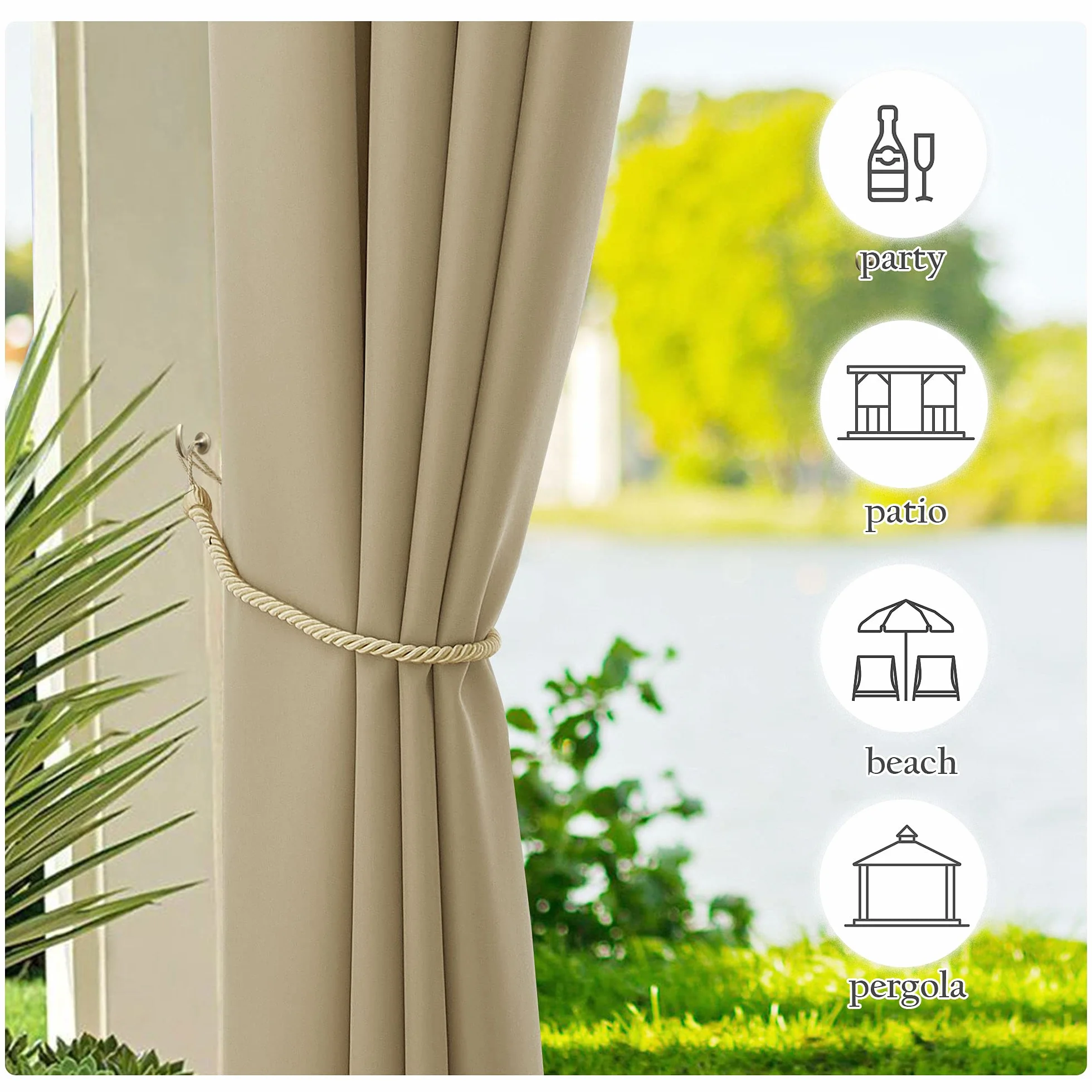PONY DANCE Tenda da Sole per Esterno Impermeabile con Passanti Adesivi Tenda per Balcone Termica Curtains Gazebo Idrorepellente 2 Pezzi L 140 x A 213 cm, Moca