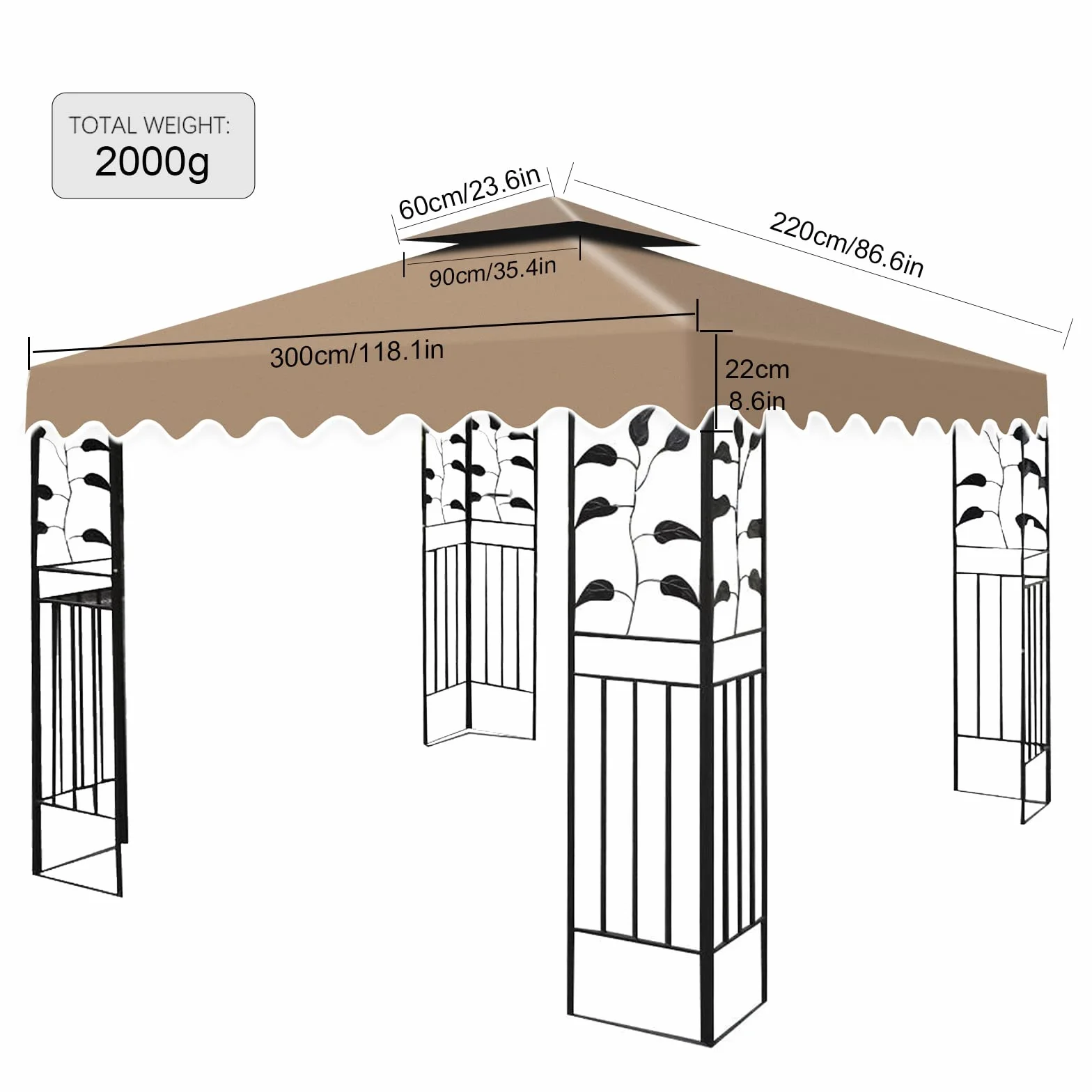Telo Gazebo 3x3 m Impermeabile Doppio Strato Copertura Rimovibile Giardino
