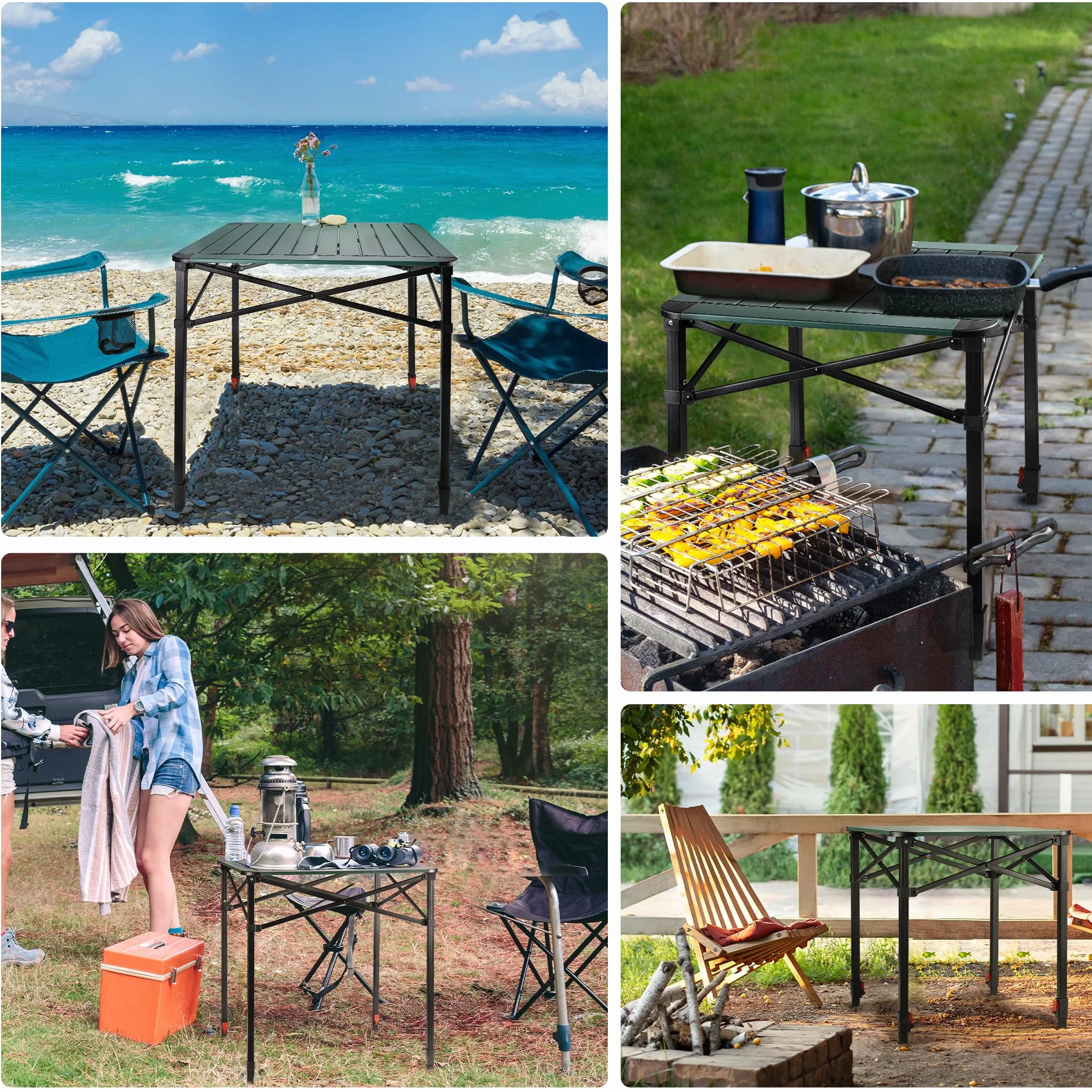 VILLEY Tavolo Pieghevole in Alluminio 70x70x78 cm con Borsa da Trasporto per Campeggio Picnic Giardino