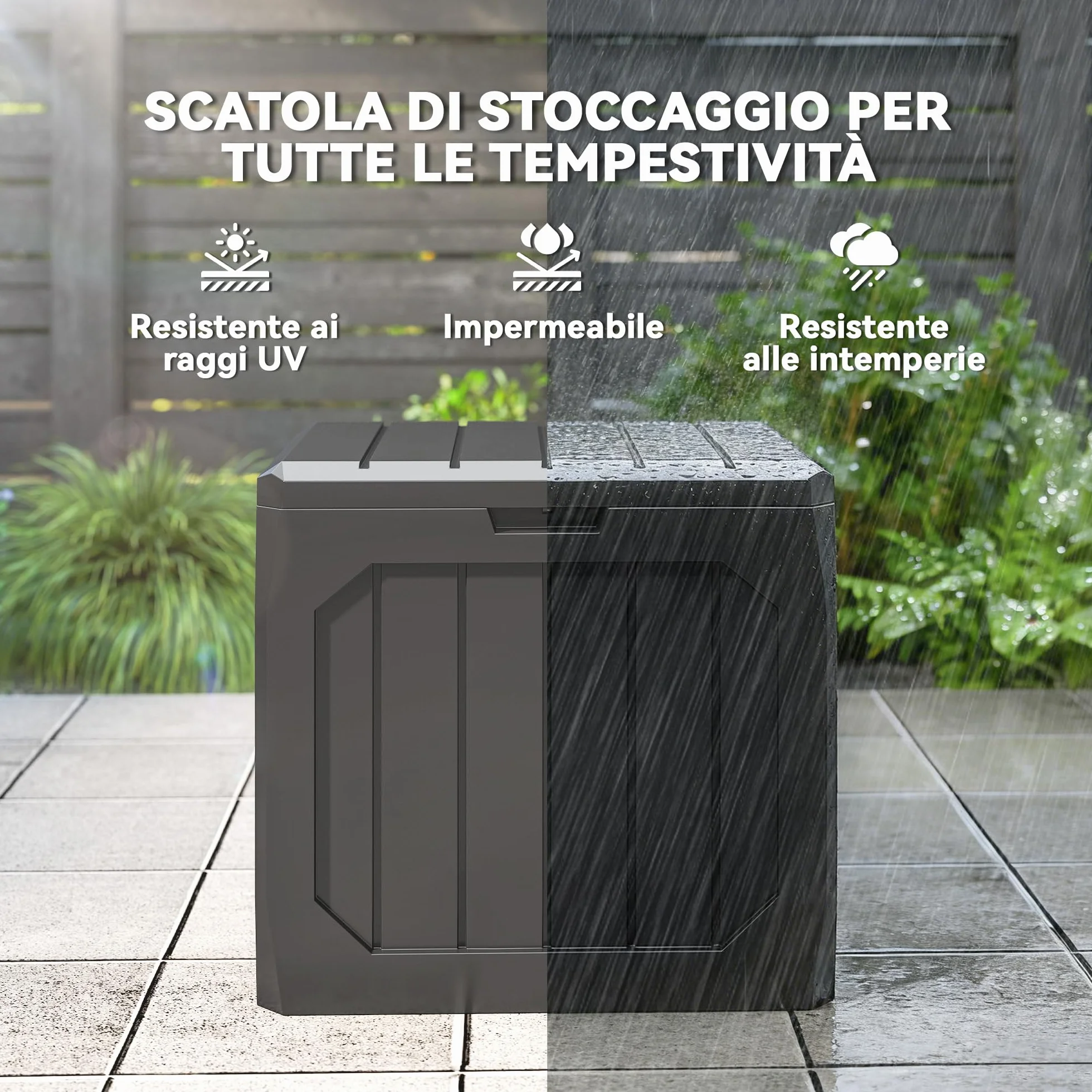 Outsunny Baule da Giardino 121L Plastica Impermeabile Bloccabile 56x45x53 cm Nero