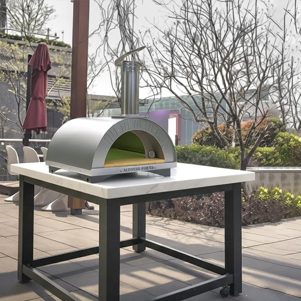 Forno a legna Alfonso 4 PIZZE da esterno acciaio con mattoni refrattari 3 cm pirometro 500°C