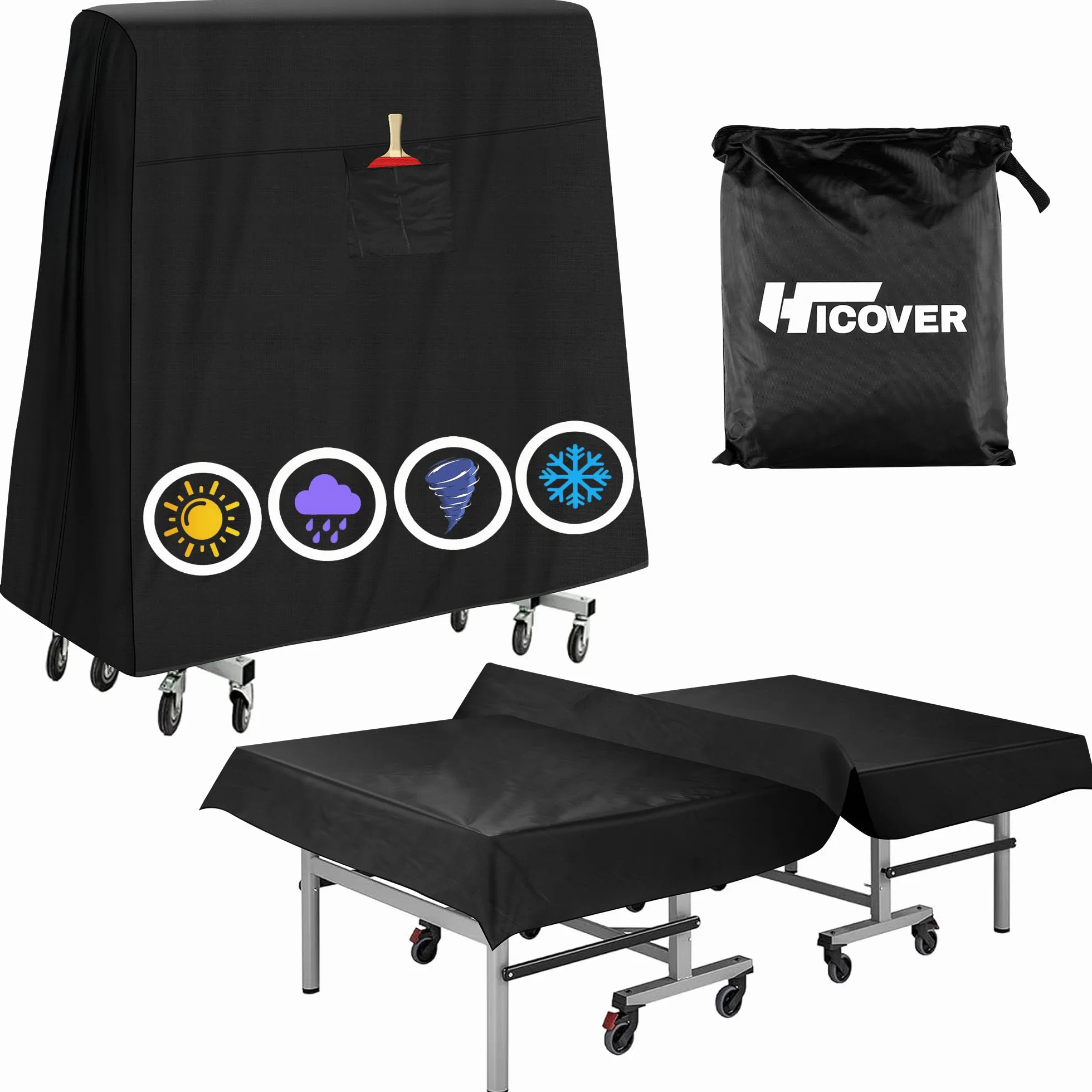 Copertura per tavolo da ping pong 600D, universale, 2,3 x 1,5 m, impermeabile, resistente al sole, adatta a tavoli pieghevoli e piatti, nero, tessuto Oxford