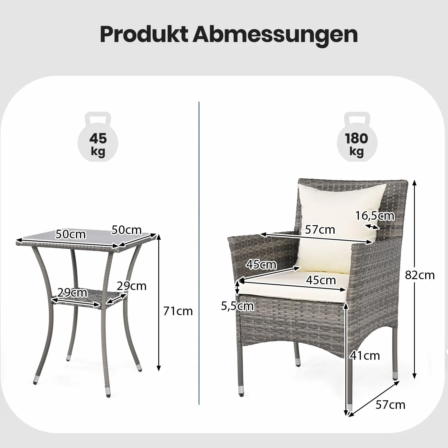 GIANTEX Set Mobili da Balcone 3 Pezzi, Tavolo e 2 Sedie in Rattan con Cuscini