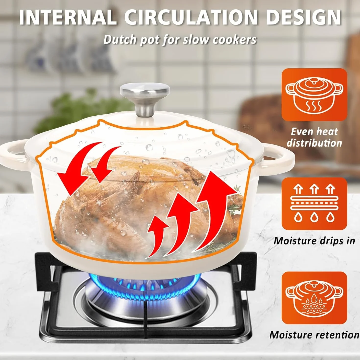 Denmay Set di pentole in ghisa smaltata – Set di 7 pezzi con forno olandese, padella, stufato, pentola per salsa con 3 coperchi, set da forno olandese, adatto per tutti i piani cottura, bianco crema