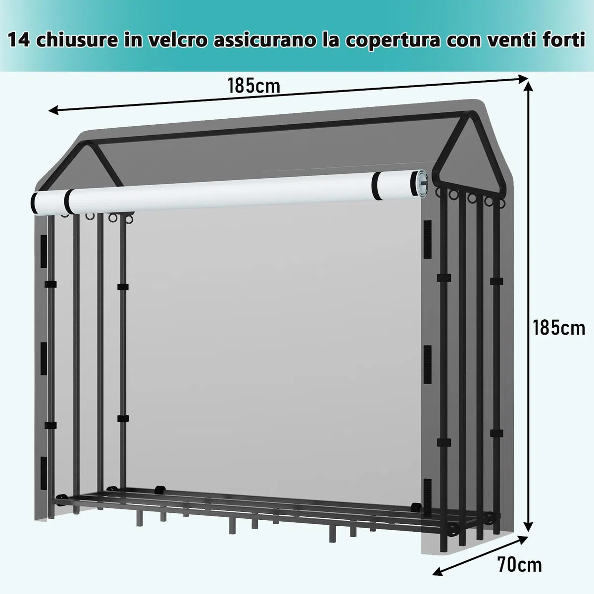 Himimi Legnaia da Esterno 185x70x185 cm 2,4 m³ Copertura Protettiva Integrata
