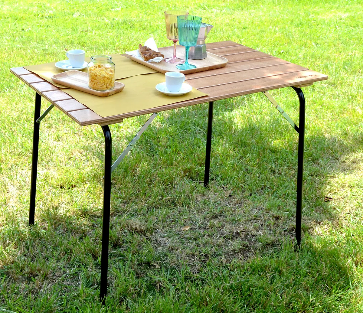 CASTELMERLINO 280 Tavolo gambe pieghevoli Outdoor camping terrazzo piano in Compensato Marino di Okumè cm 100 x 60