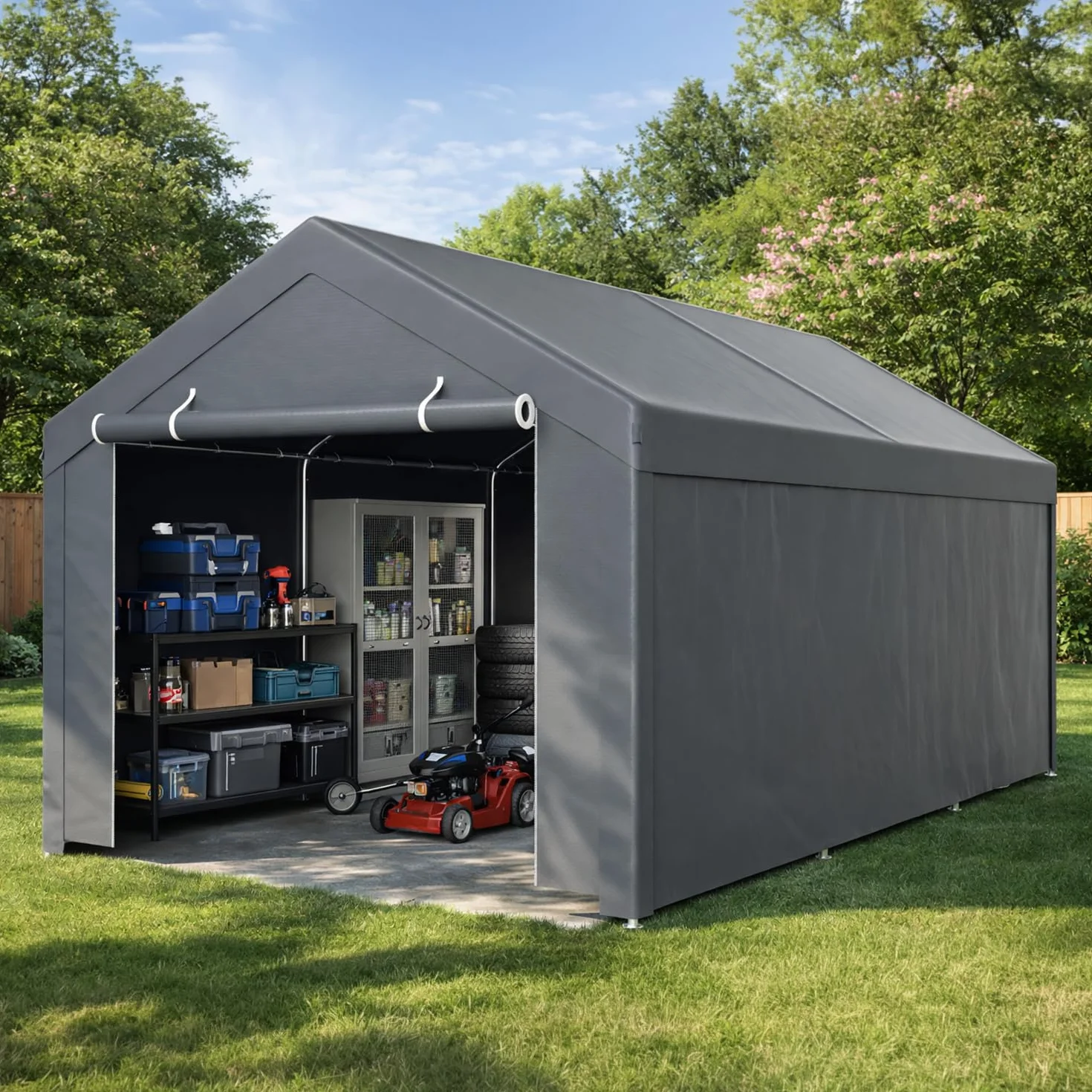 Tenda da garage 3x6 m acciaio zincato PE grigio