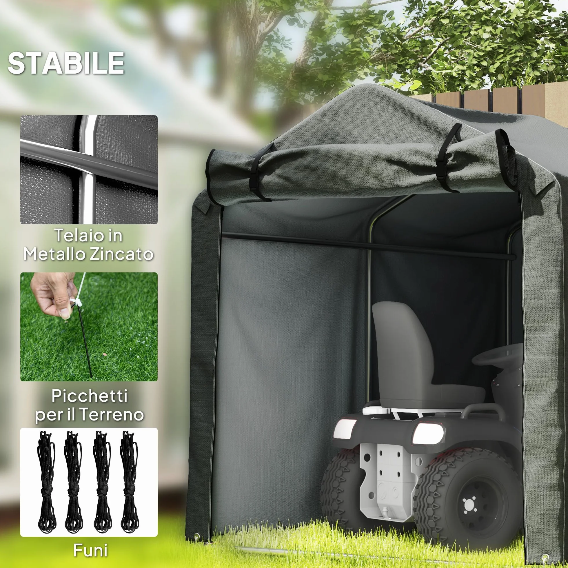 Outsunny Tenda Garage 2.2x1.6 m Ingresso Avvolgibile Metallo Zincato PE Moto Attrezzi Giardino Grigio Scuro
