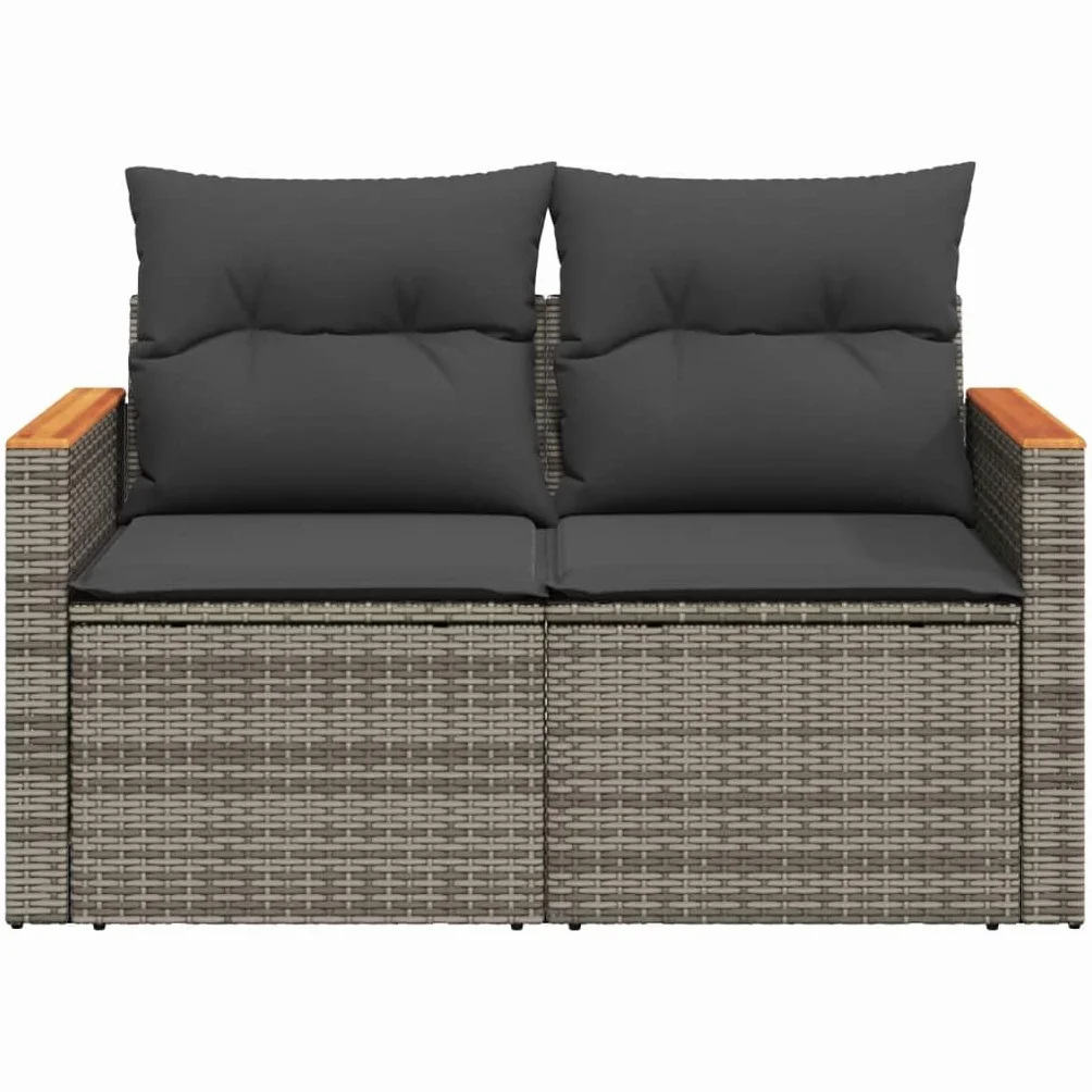 IKAYAA Divanetto da Esterno 2 Posti con Contenitore Divano da Giardino in Polyrattan Salotto da Giardino in Polyrattan Set da arredo per Esterno con Cuscini-Grigio-2 pz