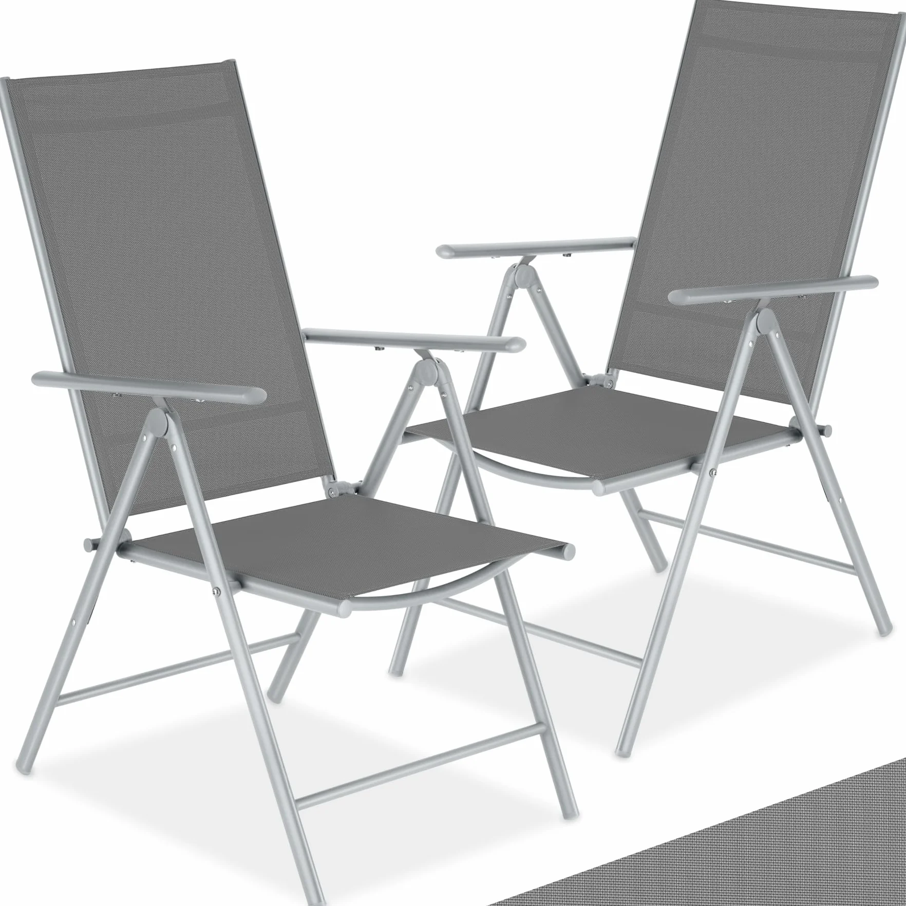 Set da 2 Sedie da Giardino in Alluminio Pieghevoli Schienale Regolabile 7 Posizioni 67x56x105cm Carico Max 110kg Grigio Argento