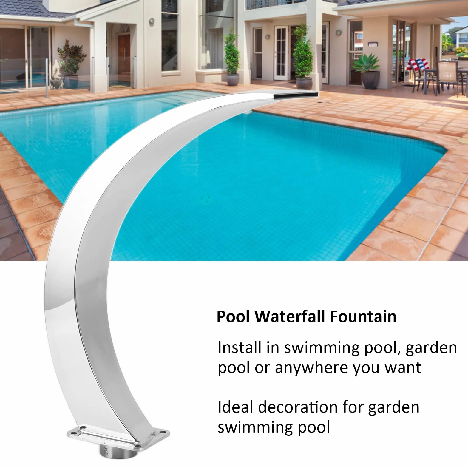 flexman Fontana a Cascata per Piscina, Altezza 14,3 Pollici, Fontana per Piscina Esterna Curva in Acciaio Inossidabile con Filettatura Interna G1 per Piscine, Piscina da Giardino
