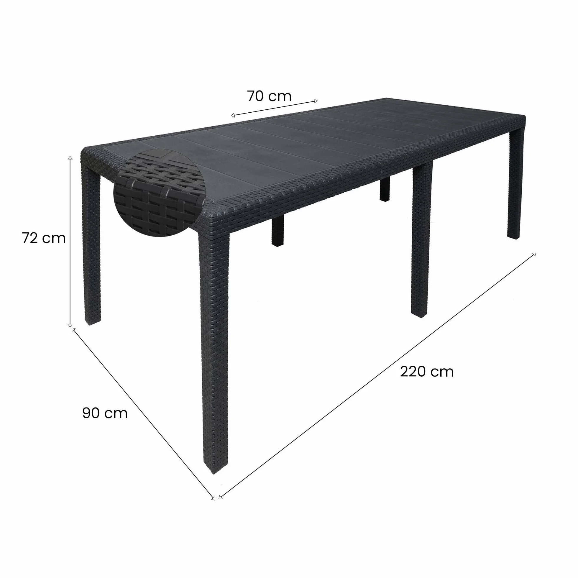 Tavolo da esterno Roma Ripiano rettangolare allungabile da pranzo 150/220x90h72 cm Antracite
