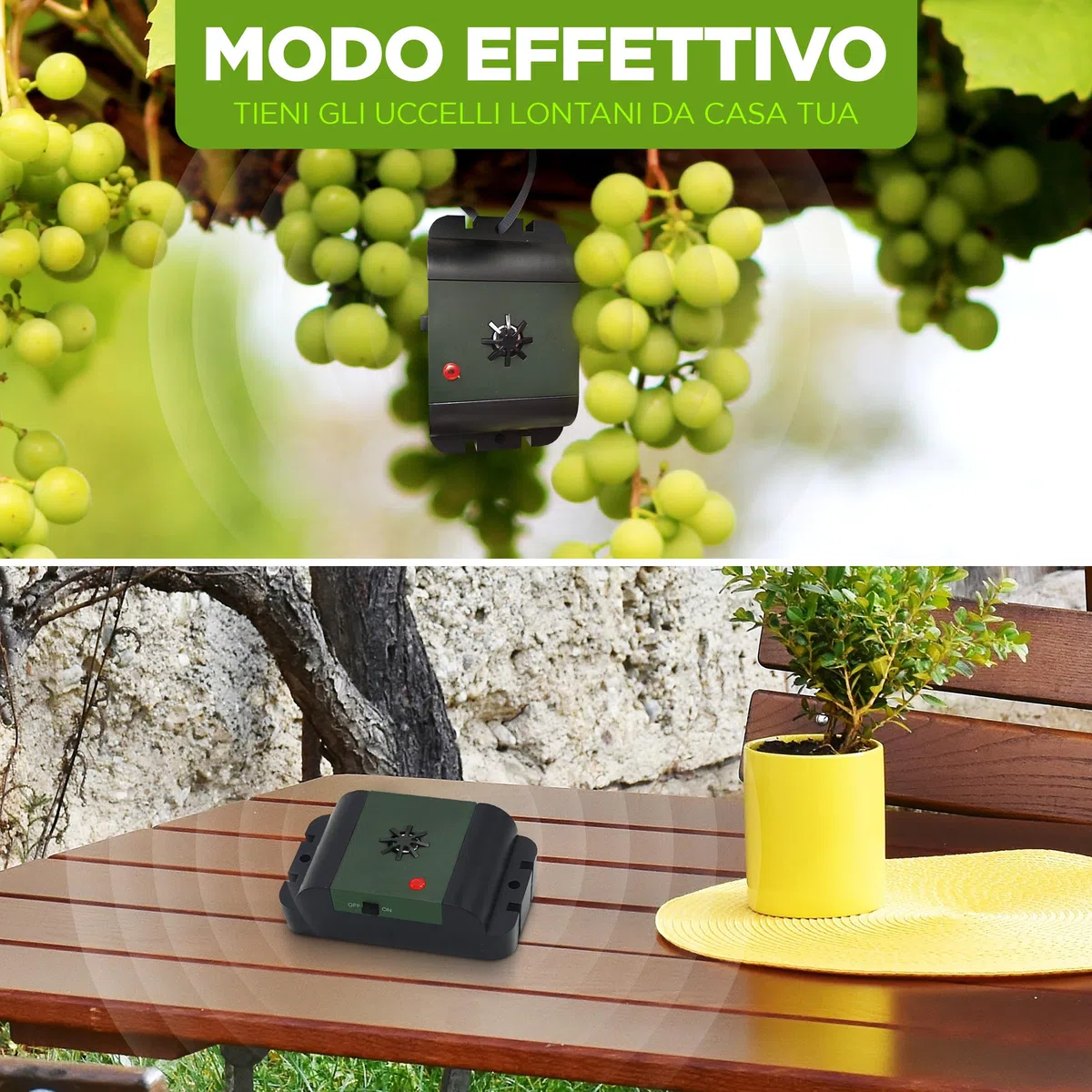 ISOTRONIC dissuasore uccelli ultrasuoni piccioni passeri gabbiani corvi batteria balconi tetti giardini raggio 40m² 3 unità efficace esterno protezione difesa stop volatili ecologico mobile