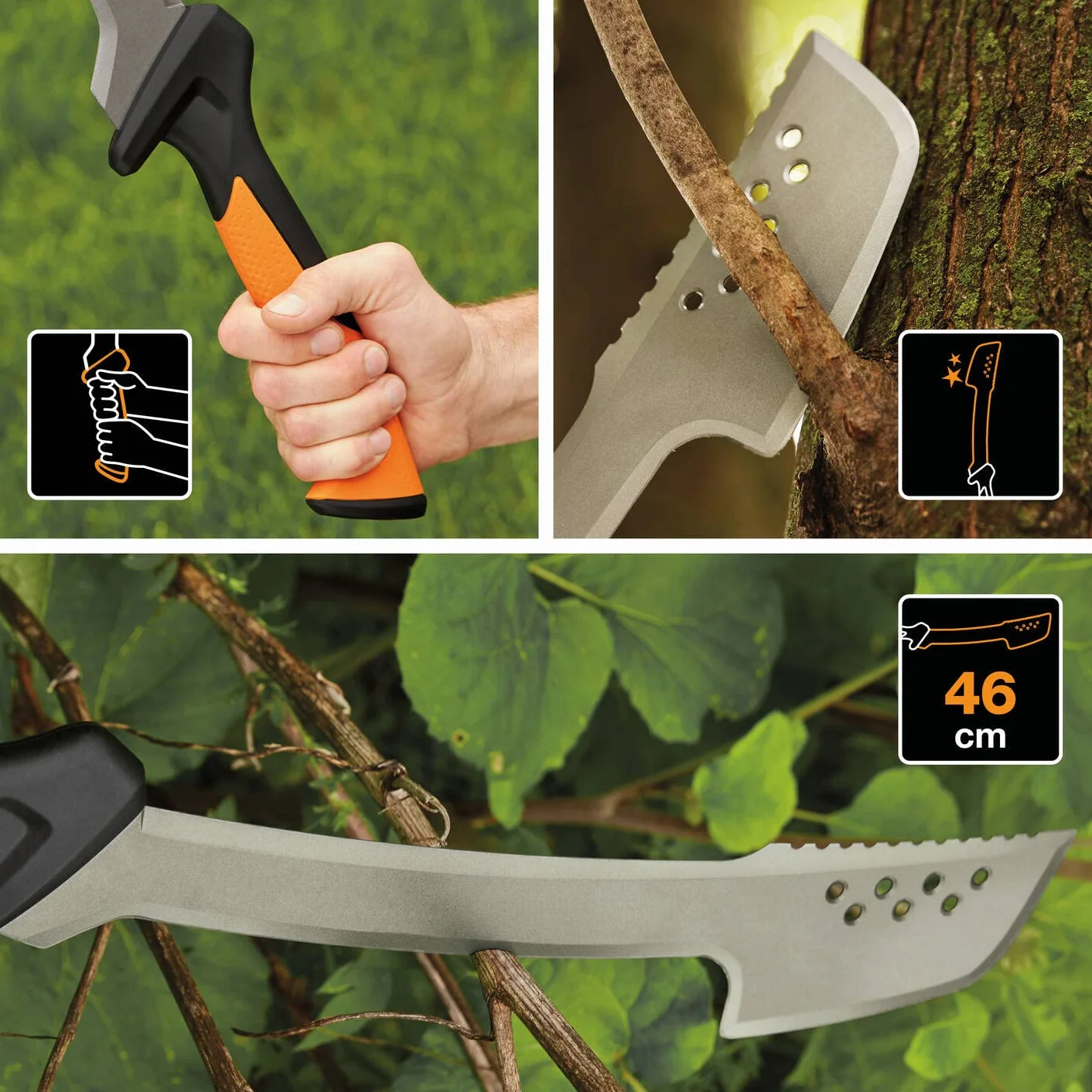 Fiskars Machete-Ascia 46 cm, Lama in Acciaio Temprato, Fodero in Nylon, Nero/Arancione