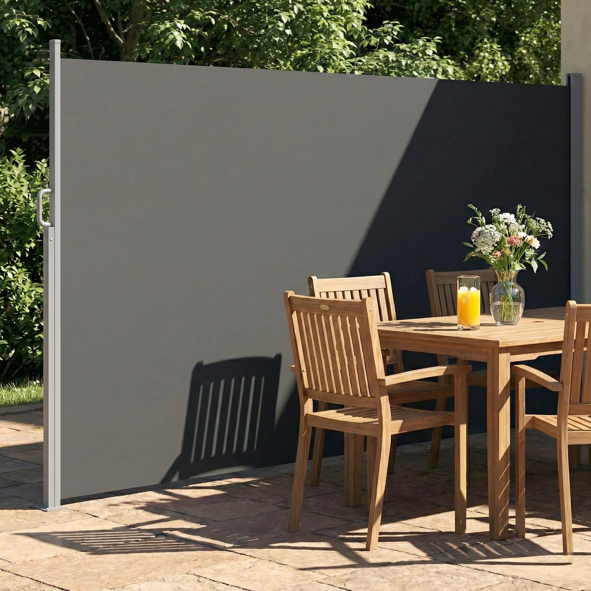 Outsunny Tenda Laterale Retrattile in Alluminio 420x185 cm Protezione UV50+ Idrorepellente Grigio Scuro
