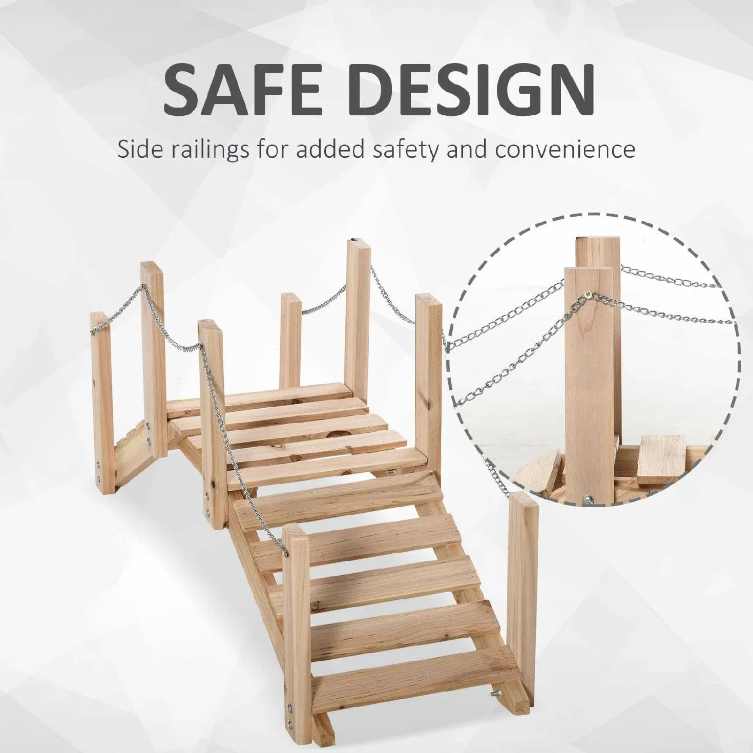 Ponticello da Giardino in Legno per Laghetto con Passerella ad Arco Impermeabile 100x32x48cm