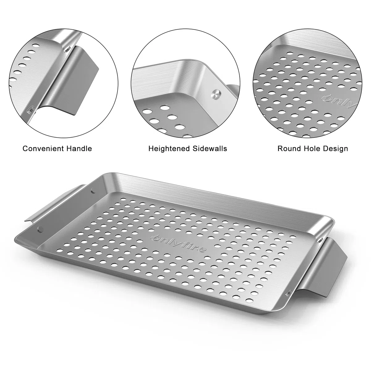 Onlyfire Set di 3 Pezzi Mini Rettangolo Griglie e Cestello Universale in Acciaio Inossidabile，per Verdure,per Barbecue a Carbonella, a Gas e Altri（32cm×18.5cm×1.7cm）