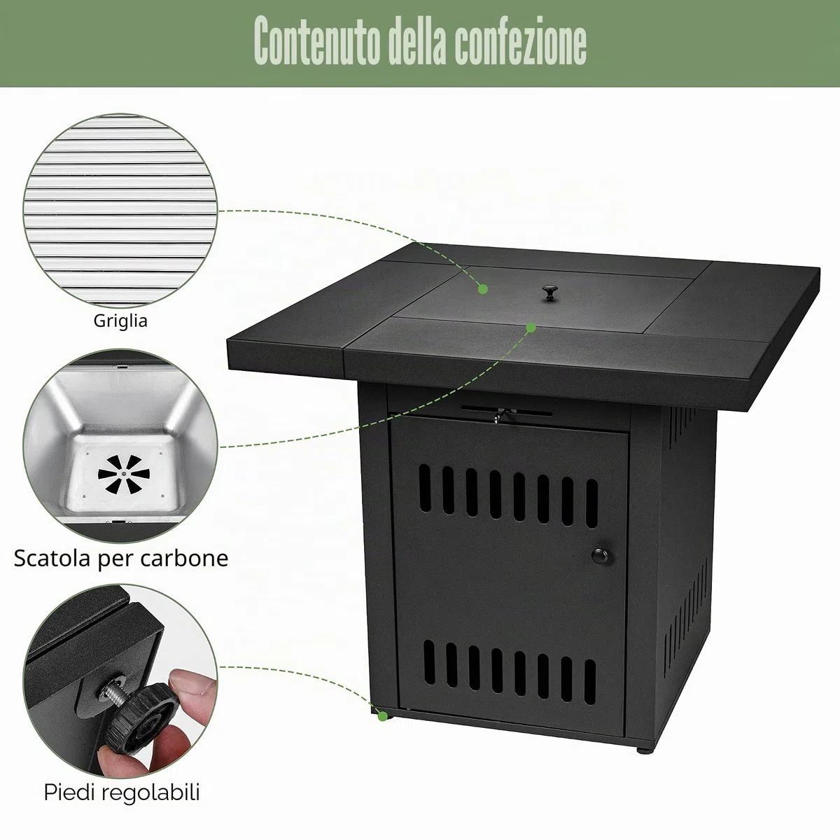 Ambiente Cube Tavolino da Fuoco a Carbone con Griglia per Barbecue Trasformabile in Tavolo da Giardino