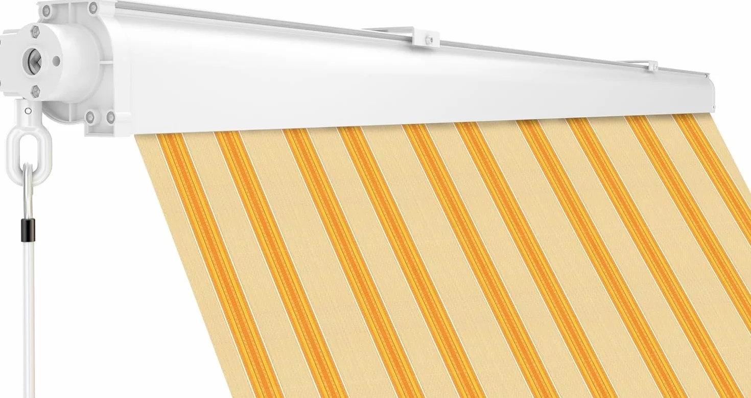 Tenda da sole Cassonata a Caduta in Alluminio Balcone Finestra Soffitto Parete Bracci Telo Poliestere 280gr/MQ Impermeabile GIALLO BEIGE L200xP250CM