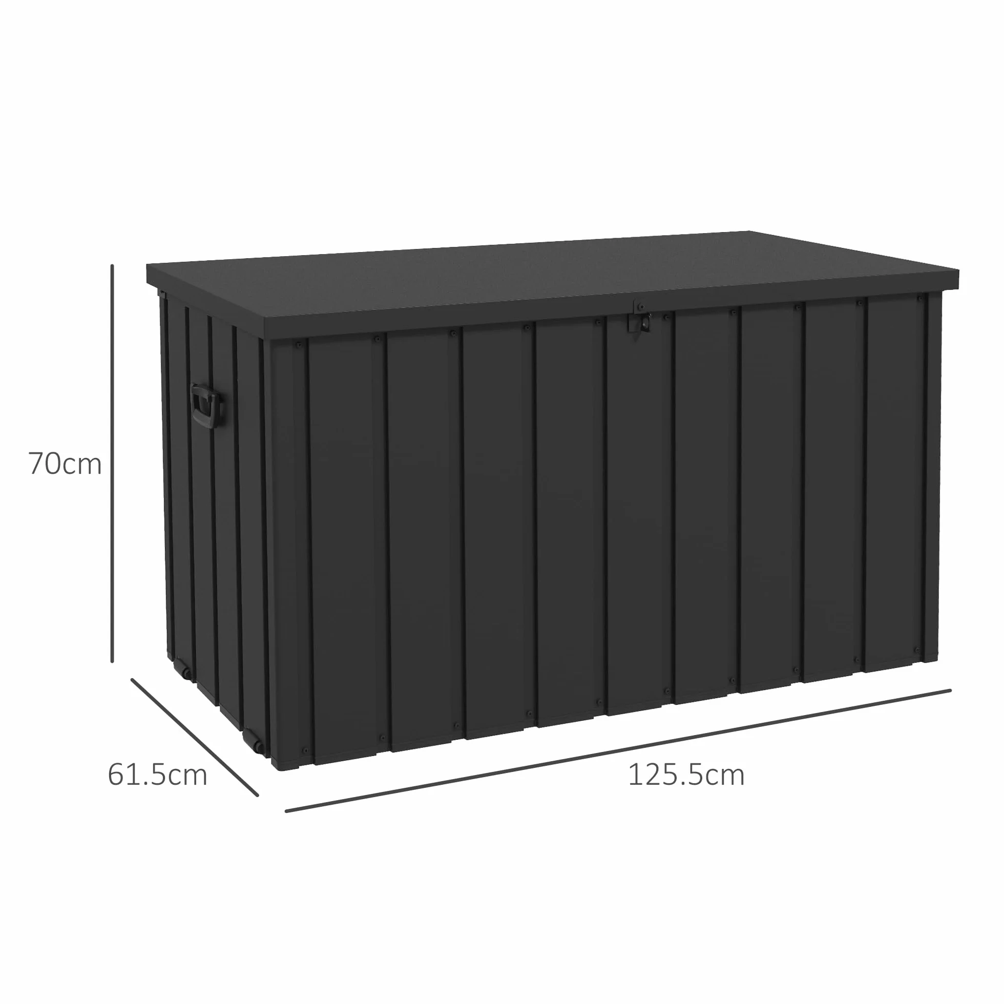 Outsunny Panca Contenitore da 450L con 4 Rotelle, Acciaio e PP, 125.5x61.5x70 cm, Grigio Scuro